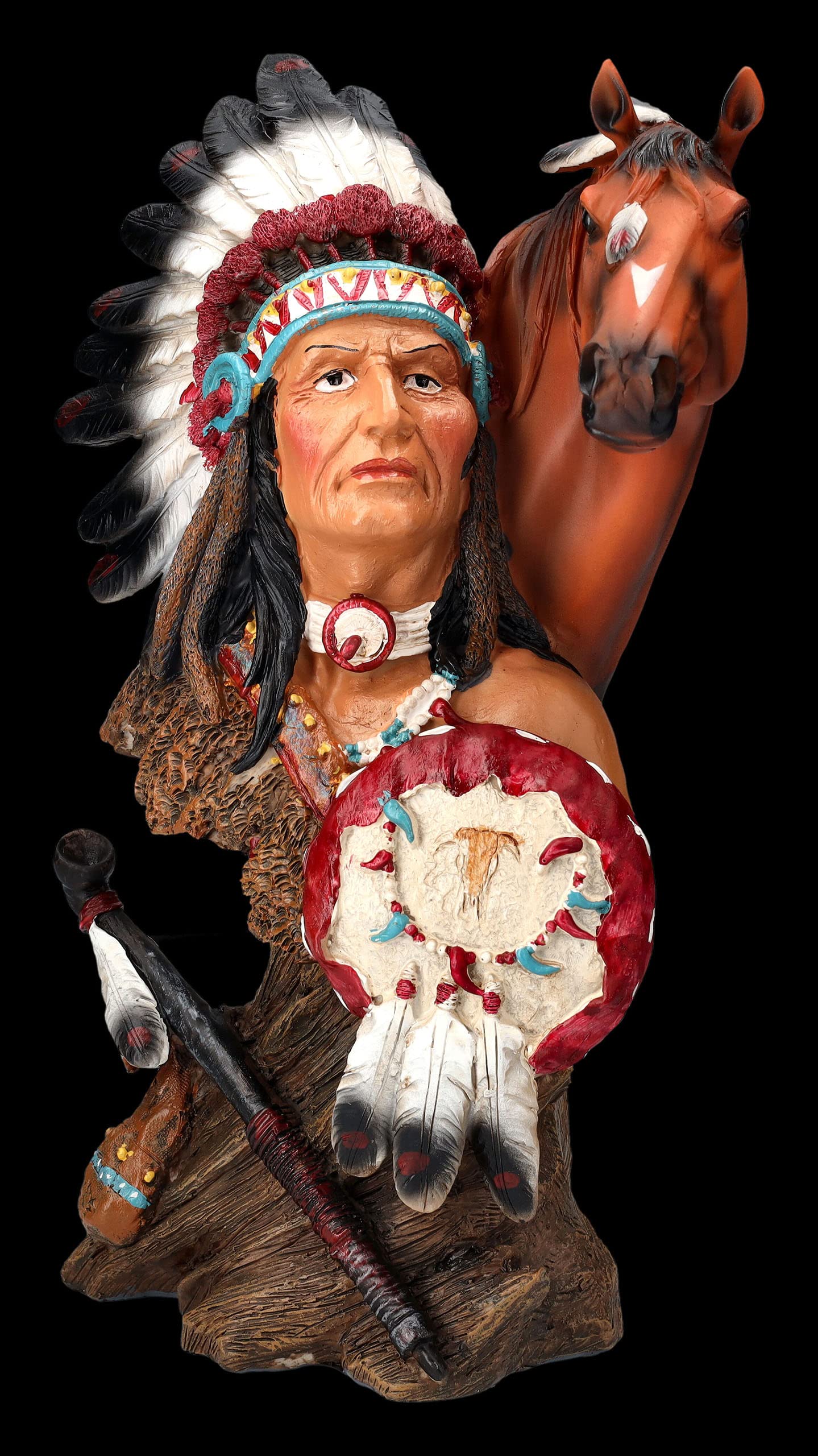 Figurine indienne Buste de chef avec cheval Wester Far West Cowboy