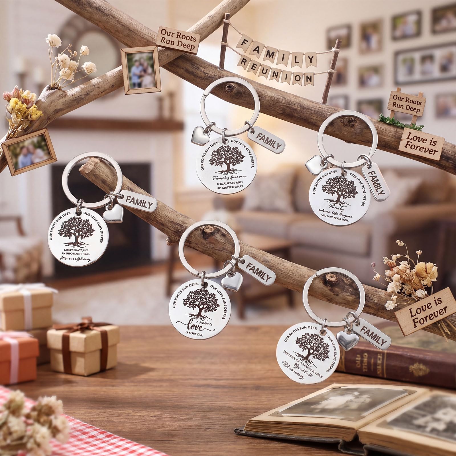 Sureio 30 portachiavi con albero genealogico con cuore e ciondoli, 5 stili