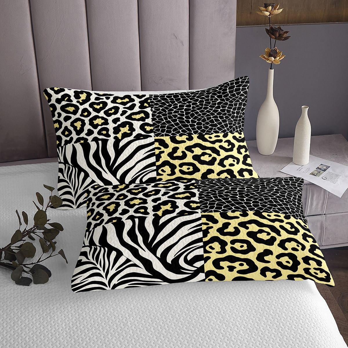 Loussiesd Lampart Zebra Print Narzuta Kołdry Leopard Zebra Wzór Narzuta Zestaw Pojedynczy Rozmiar dla Dzieci Chłopców Dziewcząt Żółty Czarny Narzuta Narzuta Na Całoroczny Z 1 Poduszką Z Mikrofibry