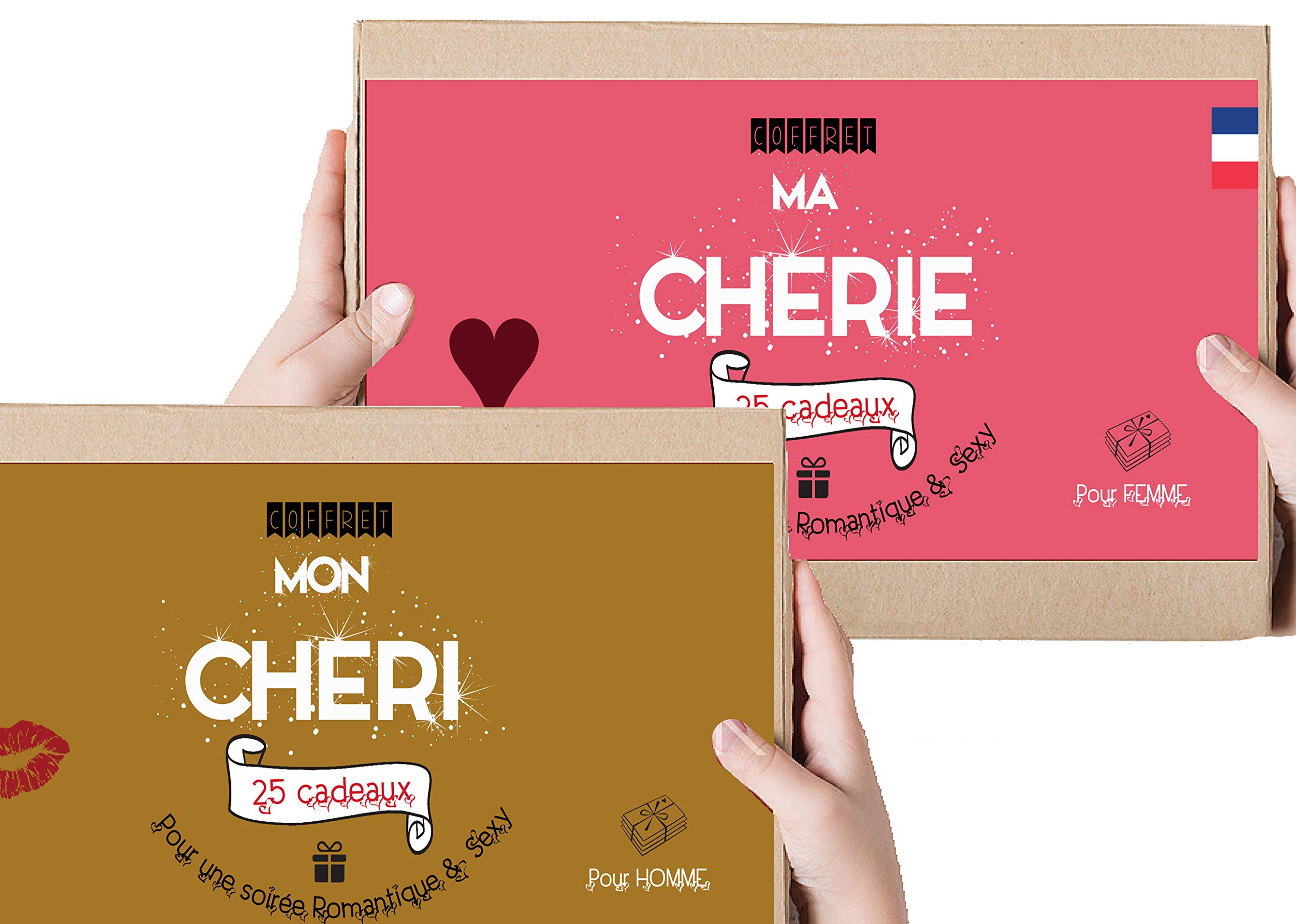 Calendrier Evenement Coffrets cadeau Couple x2 Mon Cheri et MA Cherie- 25 Surprises Romantiques Femme/Homme - Box Cadeaux pour Amoureux Monsieur et Madame - Made in France