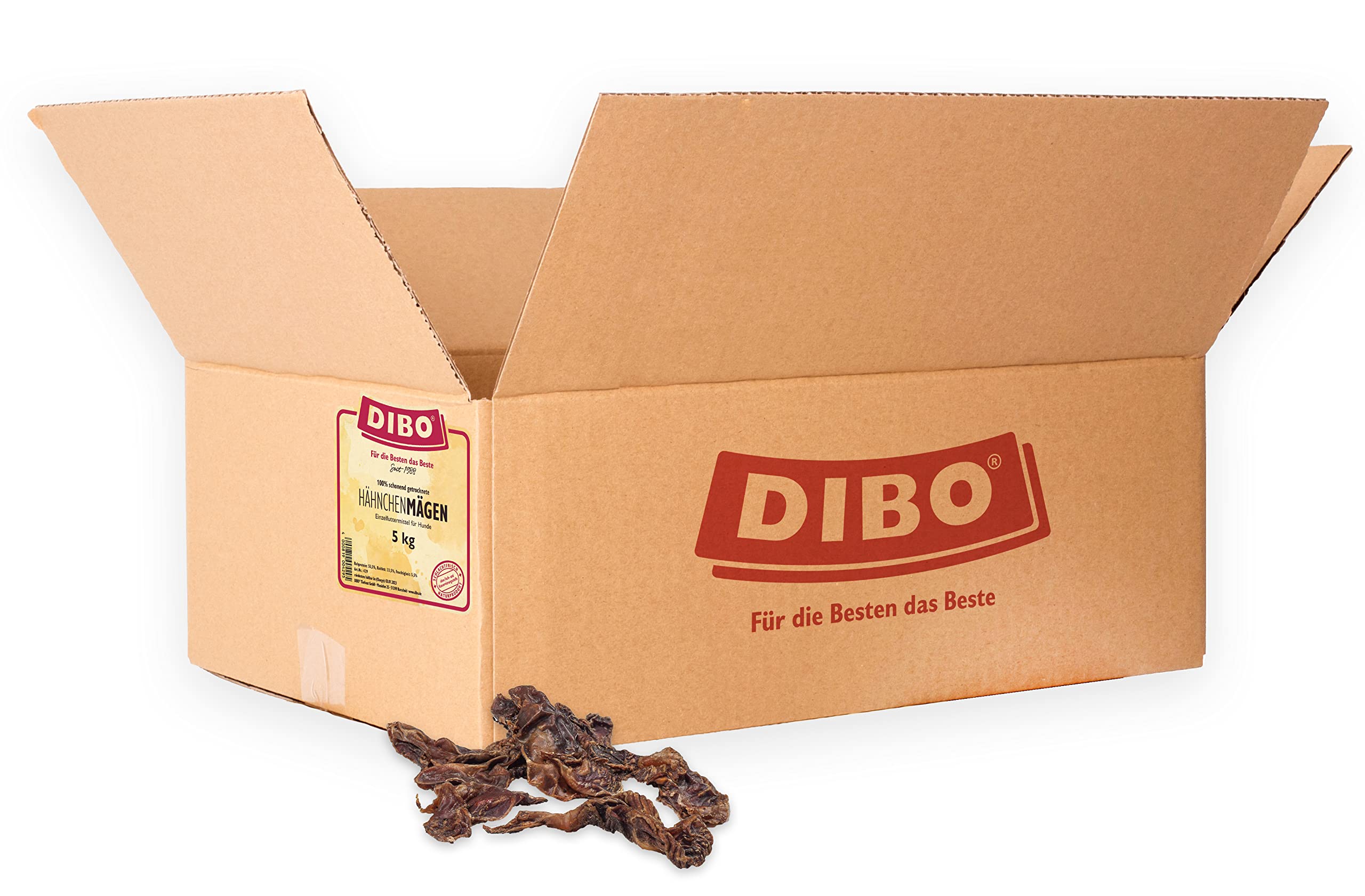 DIBO Hähnchenmägen, 5kg-Karton, der kleine Naturkau-Snack oder Leckerli für Zwischendurch, Hundefutter, Qualitätskauartikel ohne Chemie