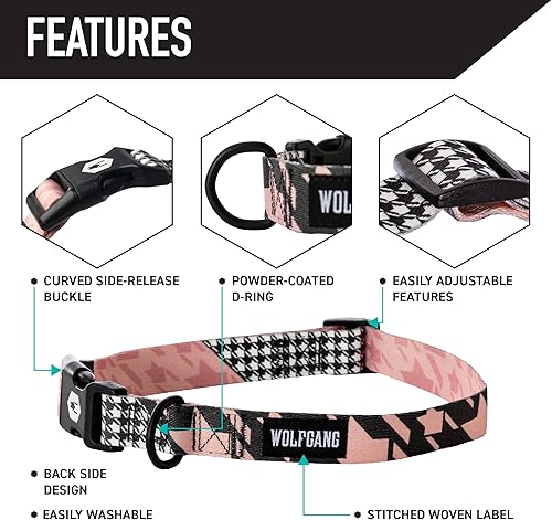 Miniatura 3 de Wolfgang Collar de entrenamiento ajustable de alta calidad para perros pequeños, medianos y grandes, fabricado en Estados Unidos, estampado rosa de
