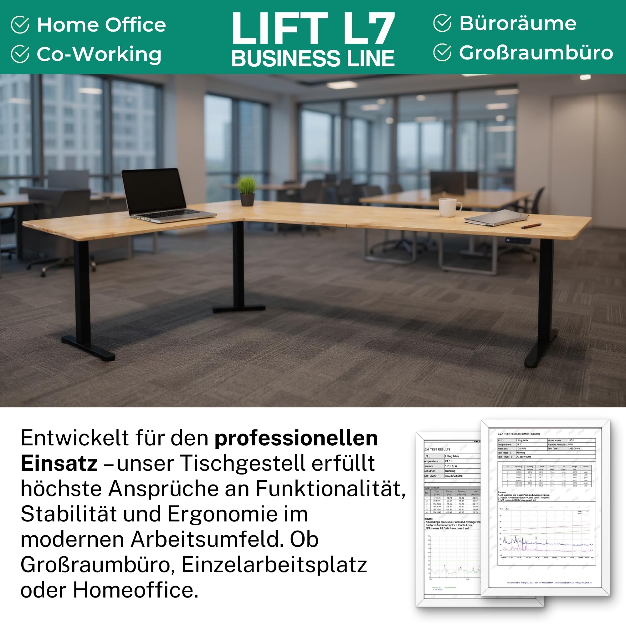 ALBATROS Lift L7B Eckschreibtisch Gestell | Schwarz, 3 Motoren, Kabelkanal