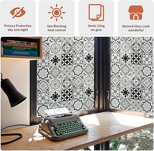 Miniatura 7 de DKTIE Talavera - Película esmerilada de doble cara para vitrales con herramientas de instalación, esmerilado de doble cara y adherencia estática (R,