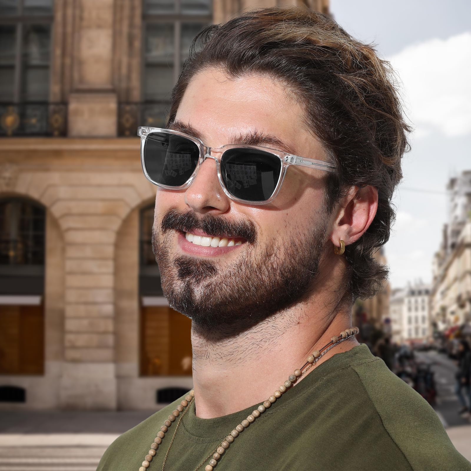 CARFIA Męskie okulary przeciwsłoneczne z polaryzacją i prostokątną oprawką z octanu, 100% ochrona UV Sportowe okulary przeciwsłoneczne