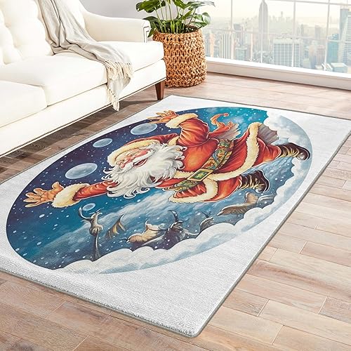 Alfombras de Papá Noel para dormitorio, sala de estar, Navidad, de 6 x 9 pies, lavables, antideslizantes, suaves, de pelo bajo, para dormitorio,