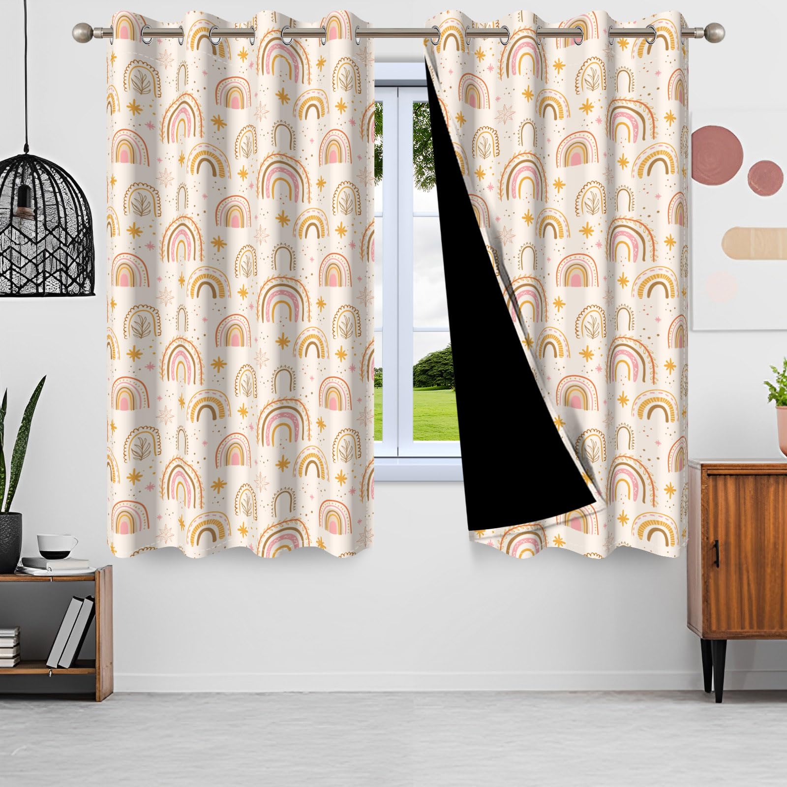 135x245cm Rideau occultant Arc-en-Ciel pour Chambre d'enfant Style bohème Étoile Coloré Ciel Fantastique Œillet Rideaux pour fenêtres Bébés Filles Salle de Jeux Salon,2 Panneau