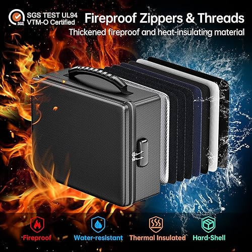Miniatura 2 de ENGPOW Caja de documentos ignífuga con cerradura, resistente al agua, con aislamiento térmico, caja de seguridad rígida con cremallera ignífuga,