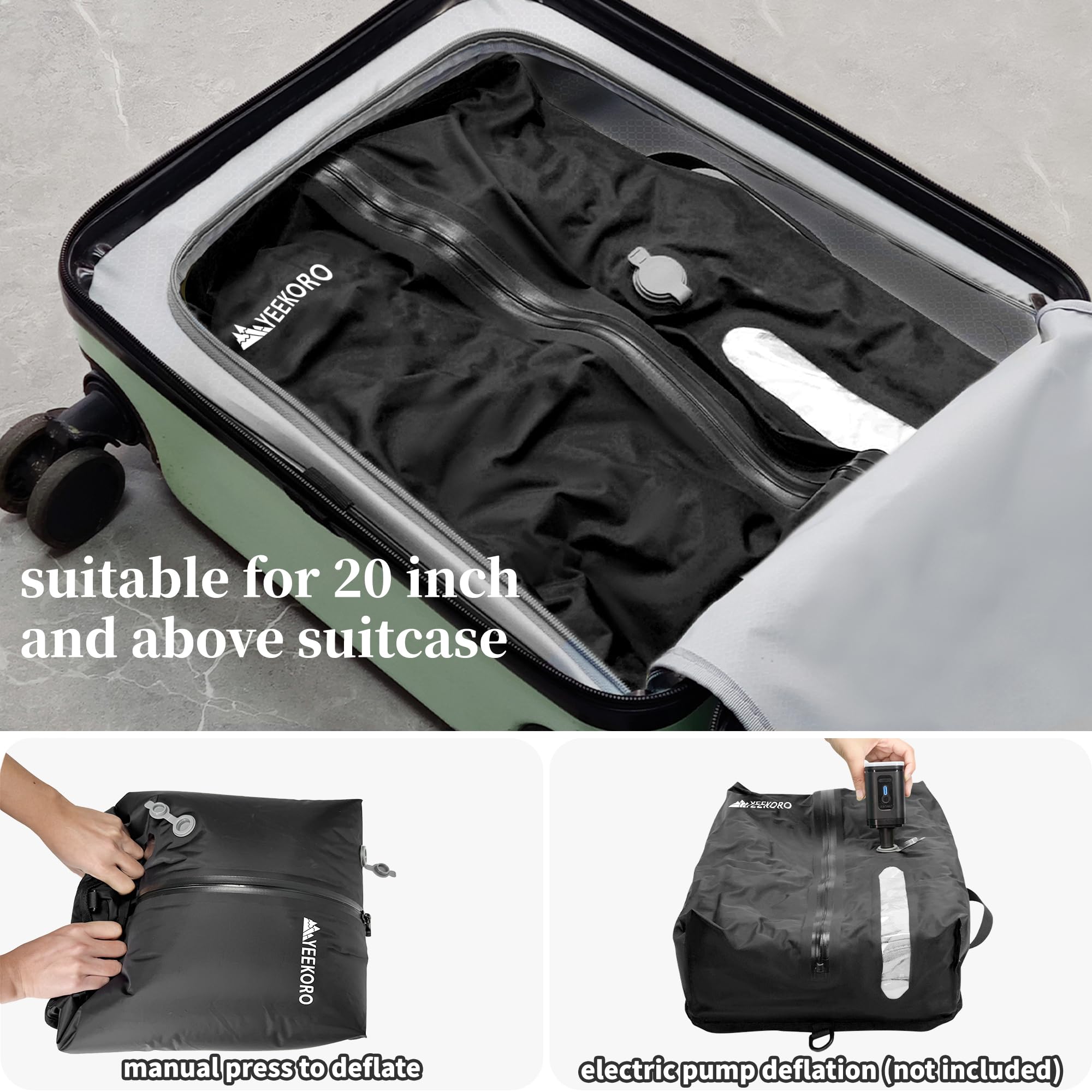 Lot de 2 sacs sous vide professionnels pour voyage, sacs de compression réutilisables IP67 pour valises de voyage et sac à dos, sacs économiseurs d'espace durables (sans pompe)