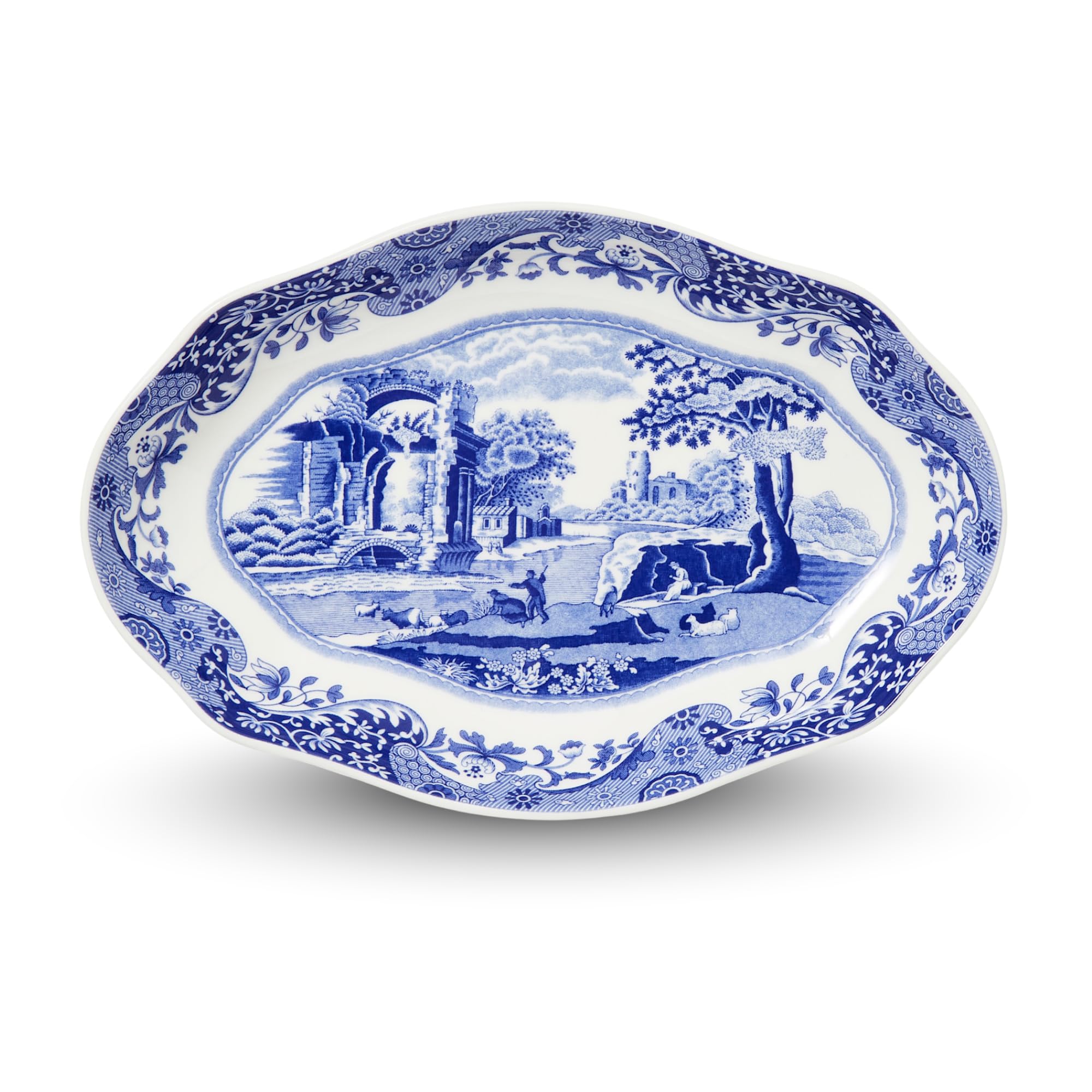 Spode Blue Italian Fluted Oval Dish 23 cm