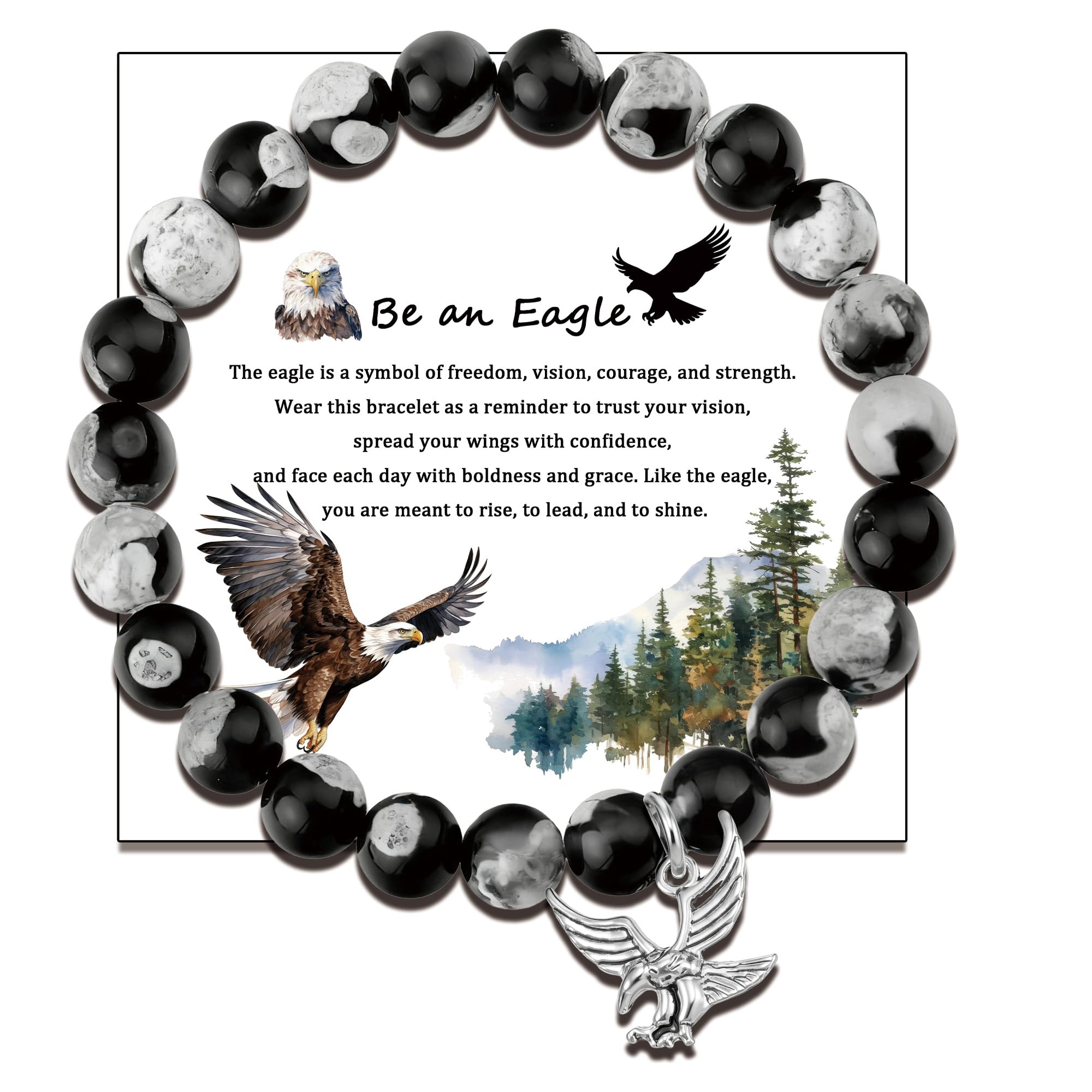 LIUANAN Eagle Scout Gifts, Natural Stone Beaded Bracelets for Men and Women, Bald Eagles Jewelry, Bird Lover Gifts, Friendship Bracelet
