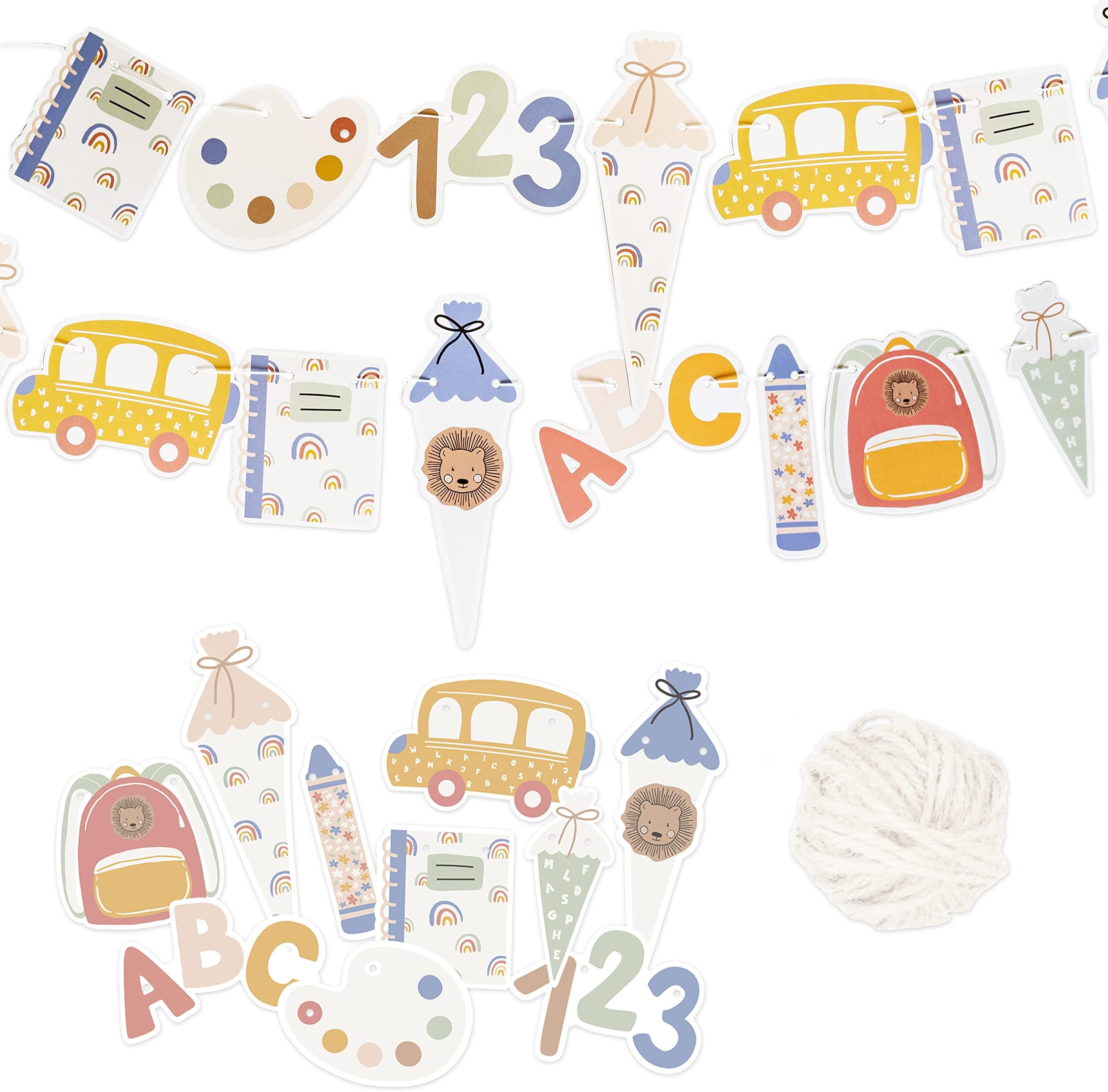Einschulung Girlande 'SCHULKIND' Mit 2 Zuckertüten | Buntes Banner Für Schulanfangs-Deko | Inkl. 3m Schnur & Nadel