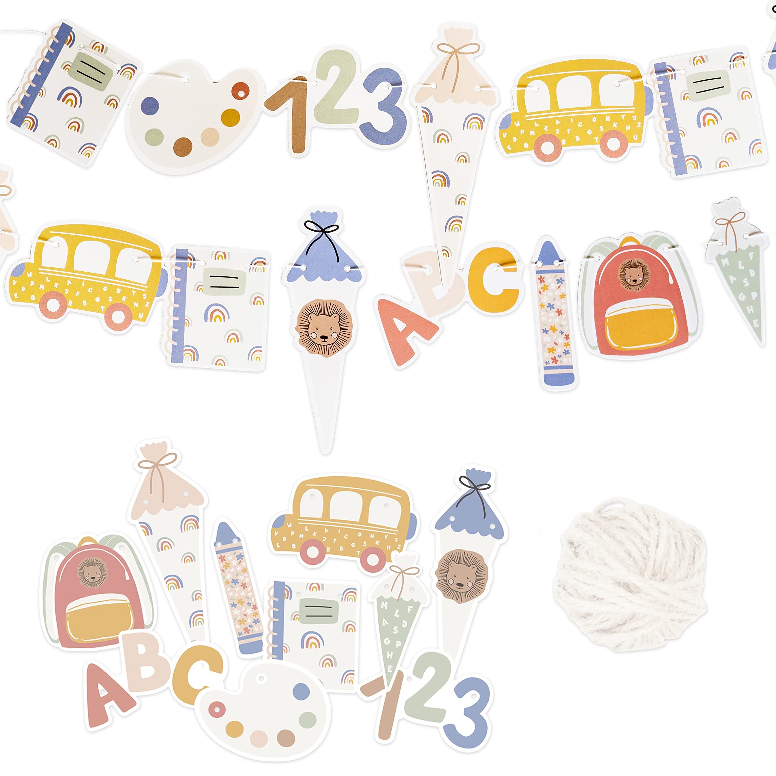 Papierdrachen 10 m garland for the first day of school celebration, pastel decoration for crafts for boys, girls and adults, beautiful decoration for school enrolment, set 2