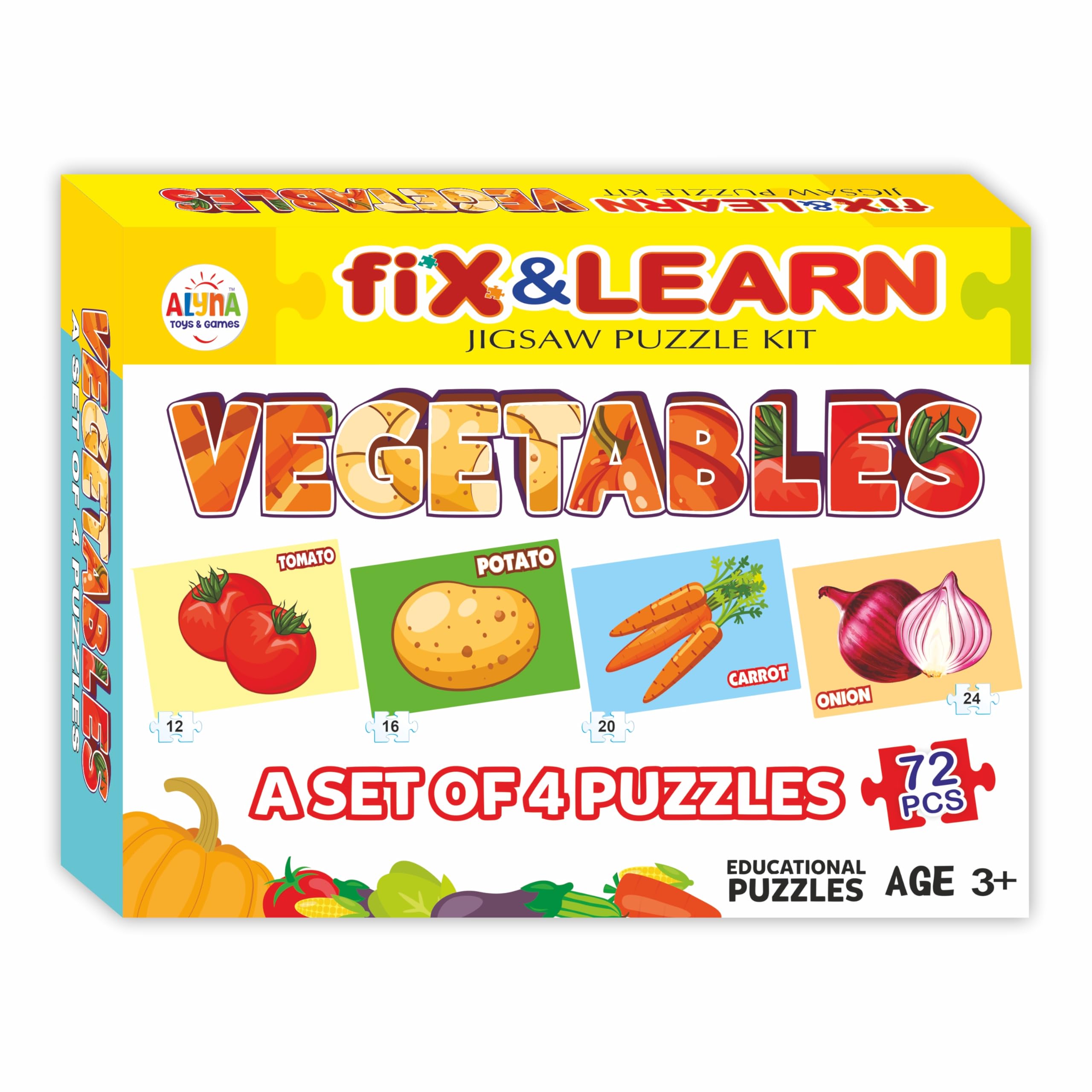 Ankit Toys & Games Fix n Learn Vegetables Jigsaw Puzzle for Kids | Educational and Learning Toy for Kids Age 3 and Above | Boost Memory Skills | 72 Pieces Vegetable Puzzles (Set of 4 Puzzles in Box) (B0CM9845B8) Amazon Price History, Amazon Price Tracker