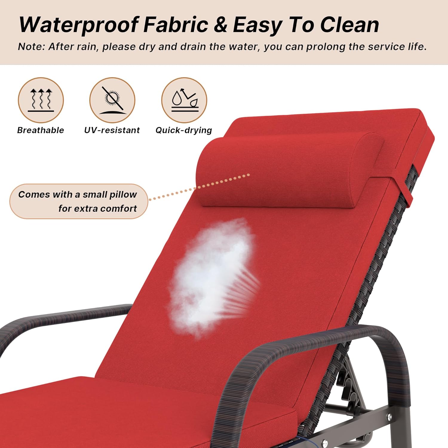 Gotland Patio Chaise Lounge Sets Outdoor Armchair Recliner Rattan Adjustable Back 3 Pieces Cushioned Patio Folding Chaise Lounge with Folding Table