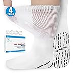 Bulinlulu Extra Width Diabetic Socks Men Women-4 Pairs Wide Edema Sock for Swollen Feet,Non Slip Cast Bariatric Socks 13-15,Hospital Socks with Grips, Lymphedema Socks(4 White)