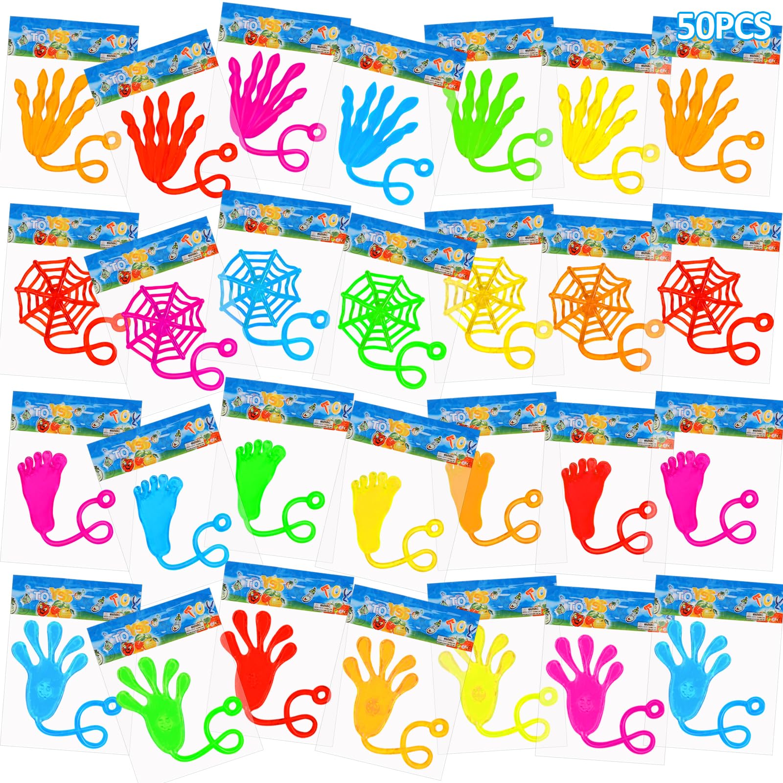 50 Pack Sticky Hands Party Favors, 4 Types Goodie Bag Stuffers, Birthday party gift, Teacher Treasure Box Prizes, Classroom Rewards, Piñata Fillers, Bulk Party Favors Gift for Boys Girls…