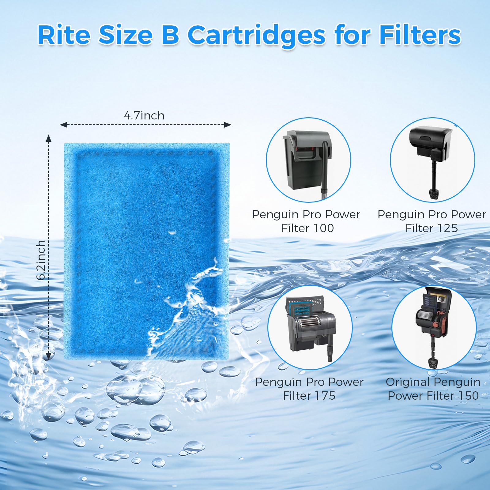 Qwakay Lot de 20 cartouches de rechange pour filtre d'aquarium Rite Taille B compatibles avec les filtres d'alimentation MarineLand Penguin Pro 100/125/175 et le filtre d'alimentation original Penguin