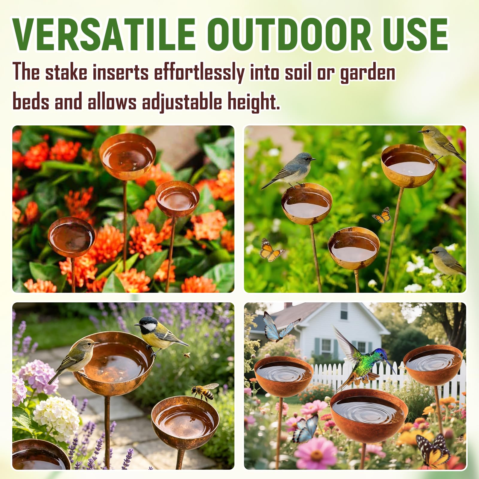Gartendeko Vintage Gartenstecker Rost Gartendeko für Draußen Vogeltränke Garten Insektentränke Metall Rostiger Beetstecker Topfstecker 3er