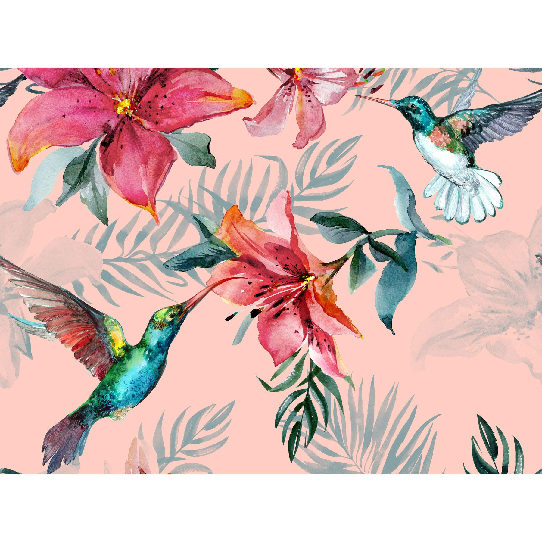 Wee Blue Coo Hummingbirds And Lilies Large Wall Art Print Canvas Premium Poster