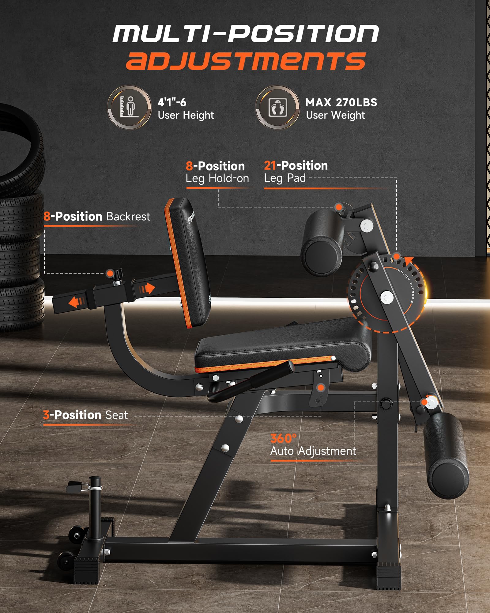 FEIERDUN Máquina de extensión de piernas ajustable 4 en 1, máquina de extensión de piernas de 700 libras de capacidad para entrenamientos de la parte inferior del cuerpo, máquina de rizado de piernas