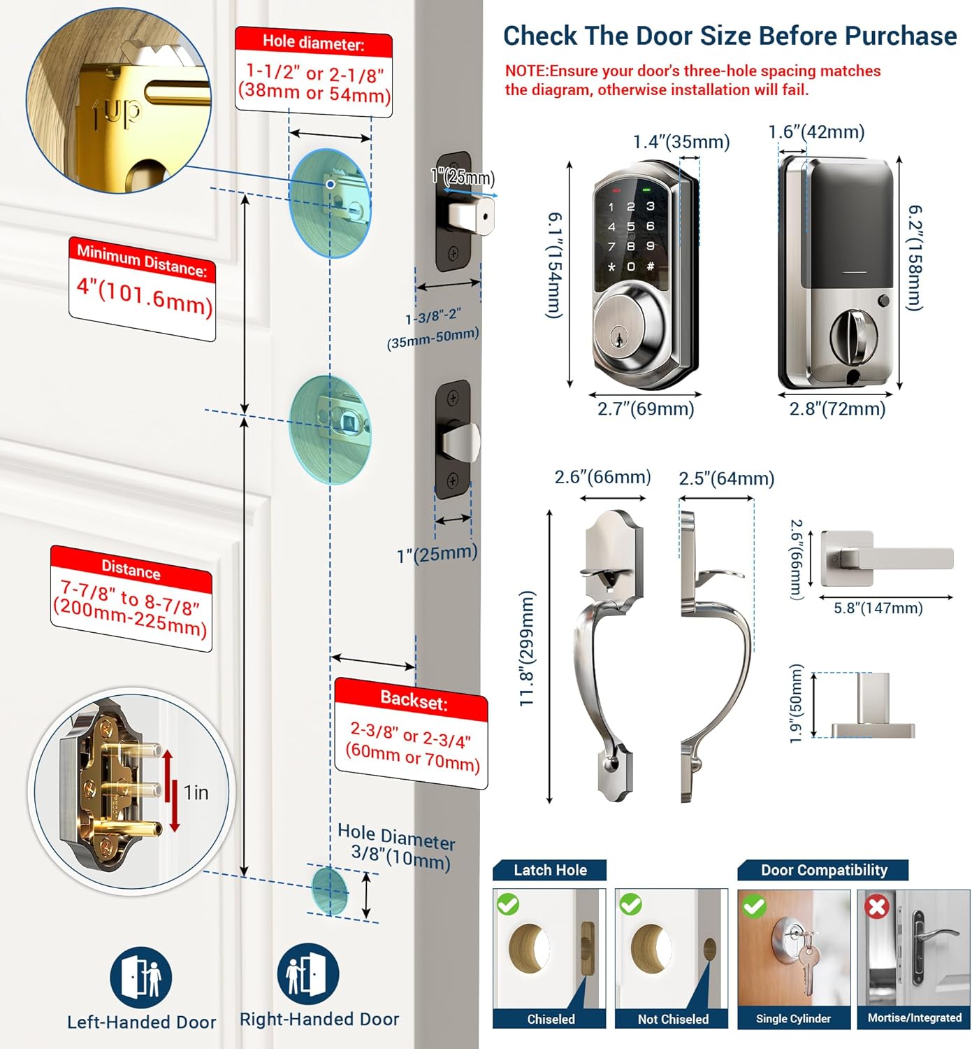 Veise VE06-H Smart Front Door Lock Set, App Control, Keyless Entry Deadbolt with Lever Handle, Electronic Digital Touchscreen Keypad, Auto Lock, Easy Install, Satin Nickel 7 811hlXbd4mL. AC SL1500