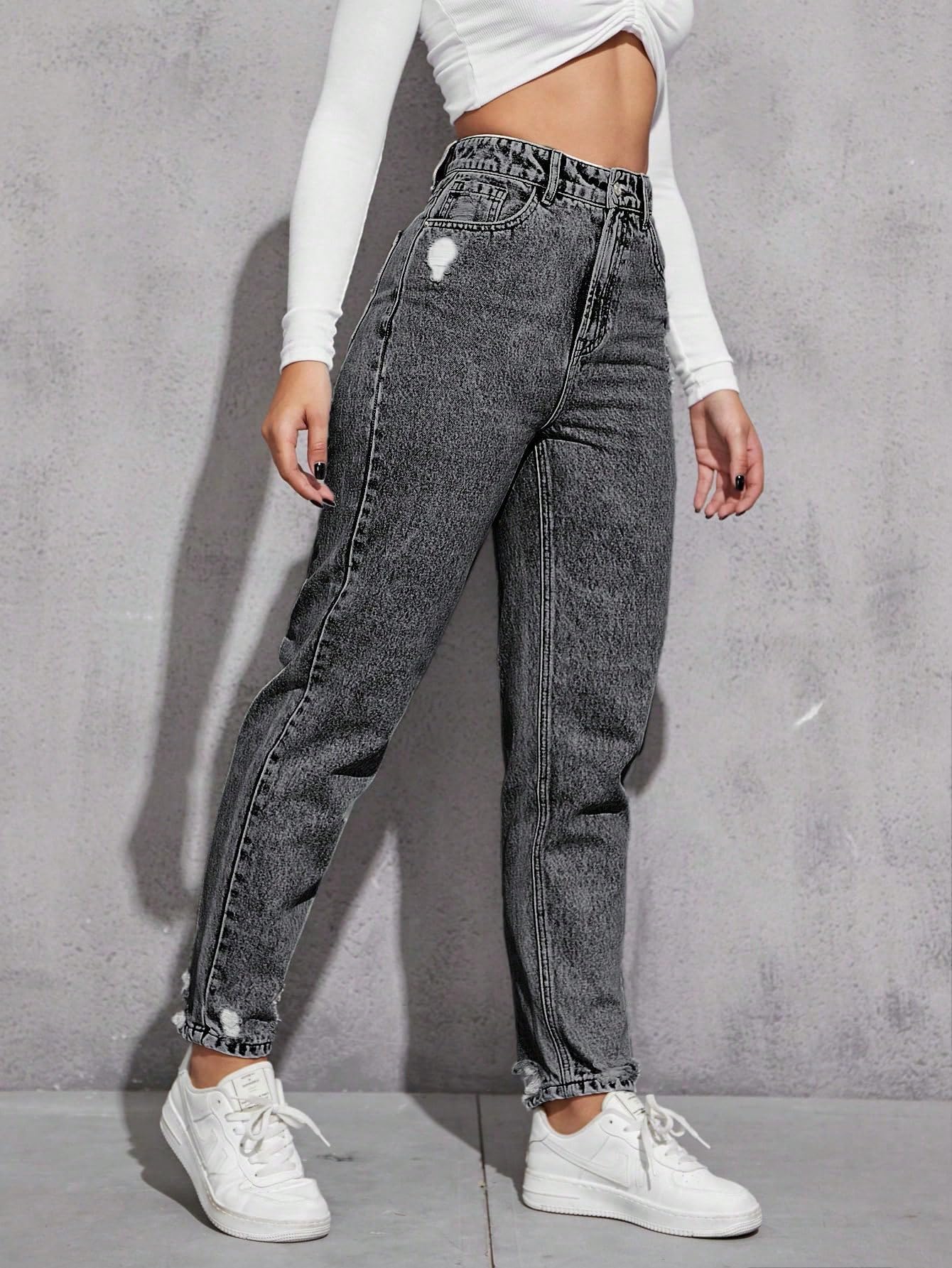 AVANOVA Czarne damskie bawełniane dżinsy z wysokim stanem do kostek dla kobiet dżinsy II denim bawełniane spodnie jeansowe dla kobiet II bawełniane spodnie II szerokie nogawki II bawełniane dżinsy dla