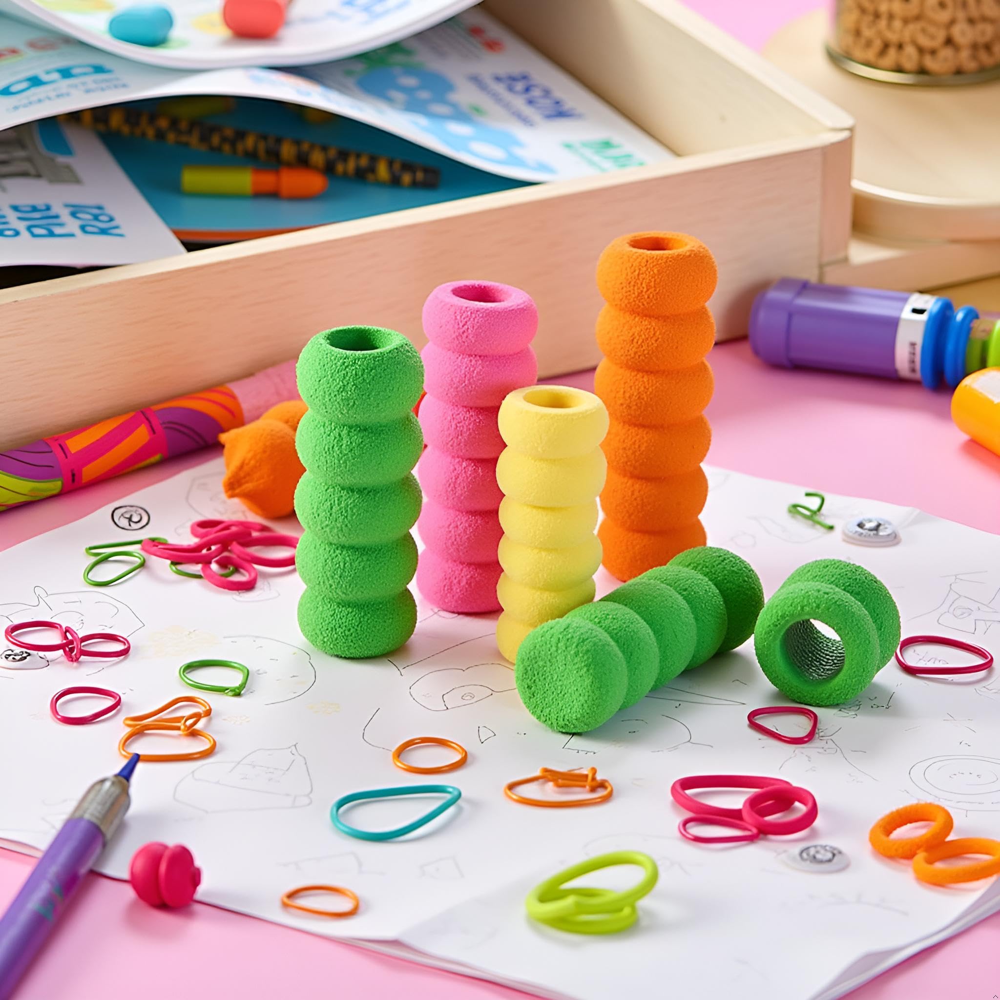 40 Stück Ergonomische Stifthalter Aus Weichem Schaumstoff – Für Kinder, Schüler & Erwachsene | 8 Farben, 4,3 Cm