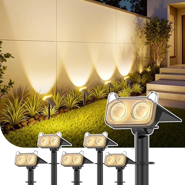 WdtPro Upgraded Solar Spot Lights Outdoor with Optical Lens, Garden Lights Solar Powered, Auto ON/Off, 15H+ Runtime, 135° Adjustable Landscape Spotlights for Flag Tree Yard Path, Warm White 6 Pack