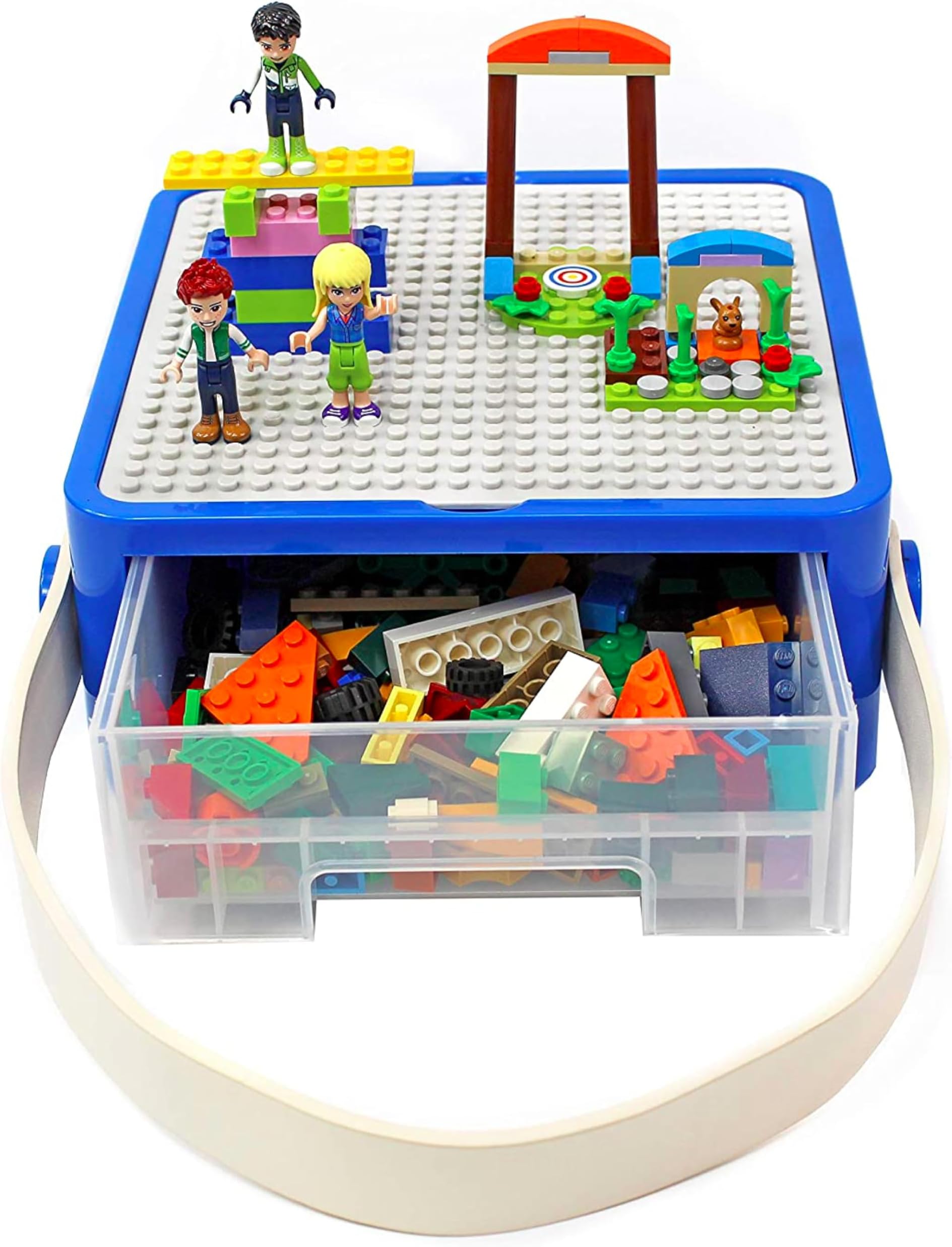 Storage Bin Box Organizer - Building Blocks Containers Storage and Toy Suitcase - Kids Toy Storage Organizer for Small Dolls and Accessories - Mess-Free Storage Box Building Baseplate
