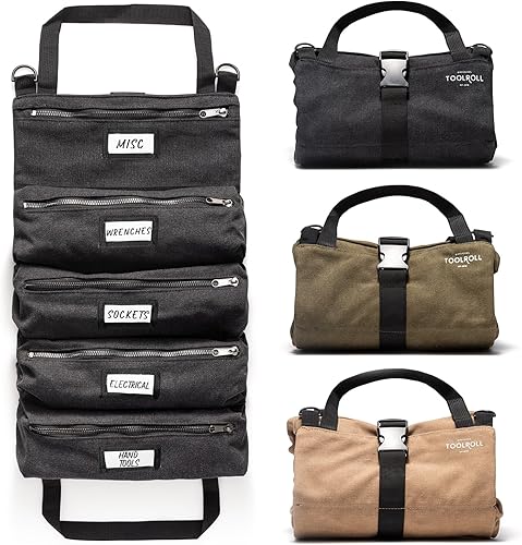 Bolsa enrollable para herramientas oficial Legacy  Bolsa de herramientas enrollable de 5 bolsillos fácil de transportar  Lona duradera, cremalleras