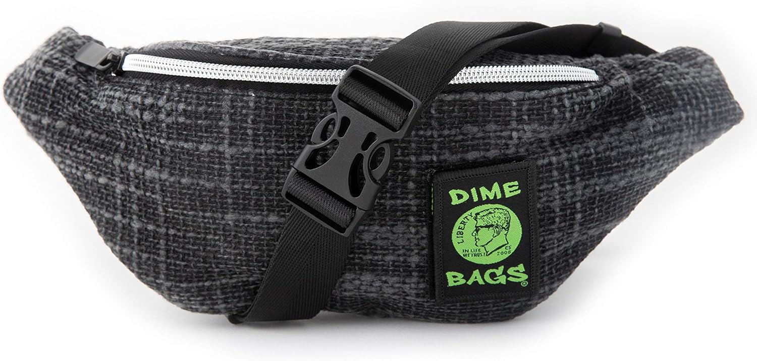 Dime Bags Fanny Pack, Durable Hempster Exterior, Compact Lightweight Waist Bag with Adjustable Strap for Everyday Use & Travel, Hidden Pocket & Interchangeable Patch (Black)