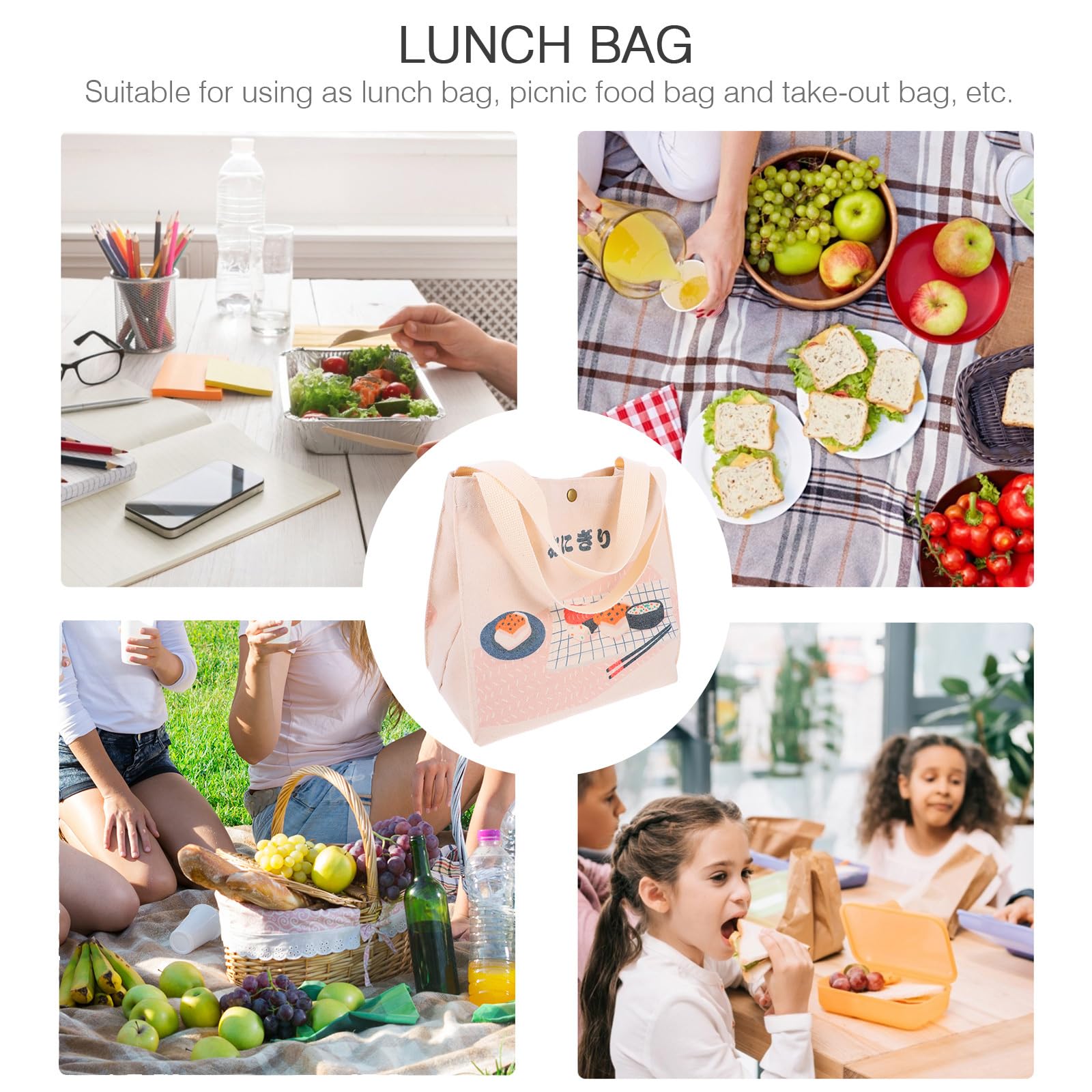 Operitacx 1 Pc D' En Toile Sacs à Main Pour Le Déjeuner Mini Pochette Fourre-tout Pour Le Déjeuner Joli à Lunch à Lunch Pour Hommes Bento Riz Chaud Voyage Portable