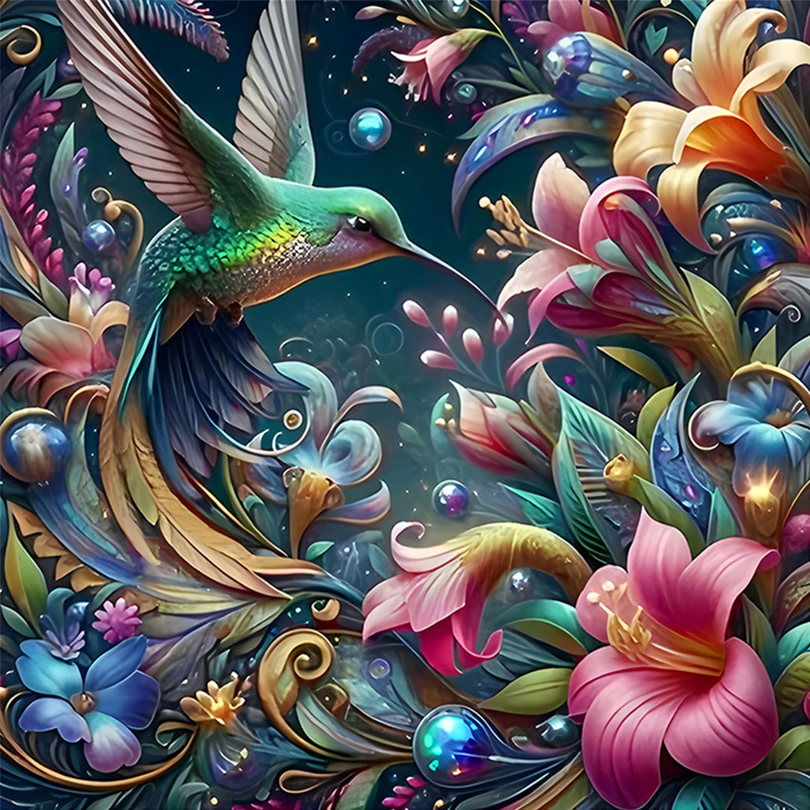 POETRYDRAW Hummingbird-A Full DIY 5D Round Drill Diamond Art Painting Kits for Adults/Beginners Gift Idea Home Decor Diamond Art Paintings Picture Arts Craft 40x40cm (Hummingbird)