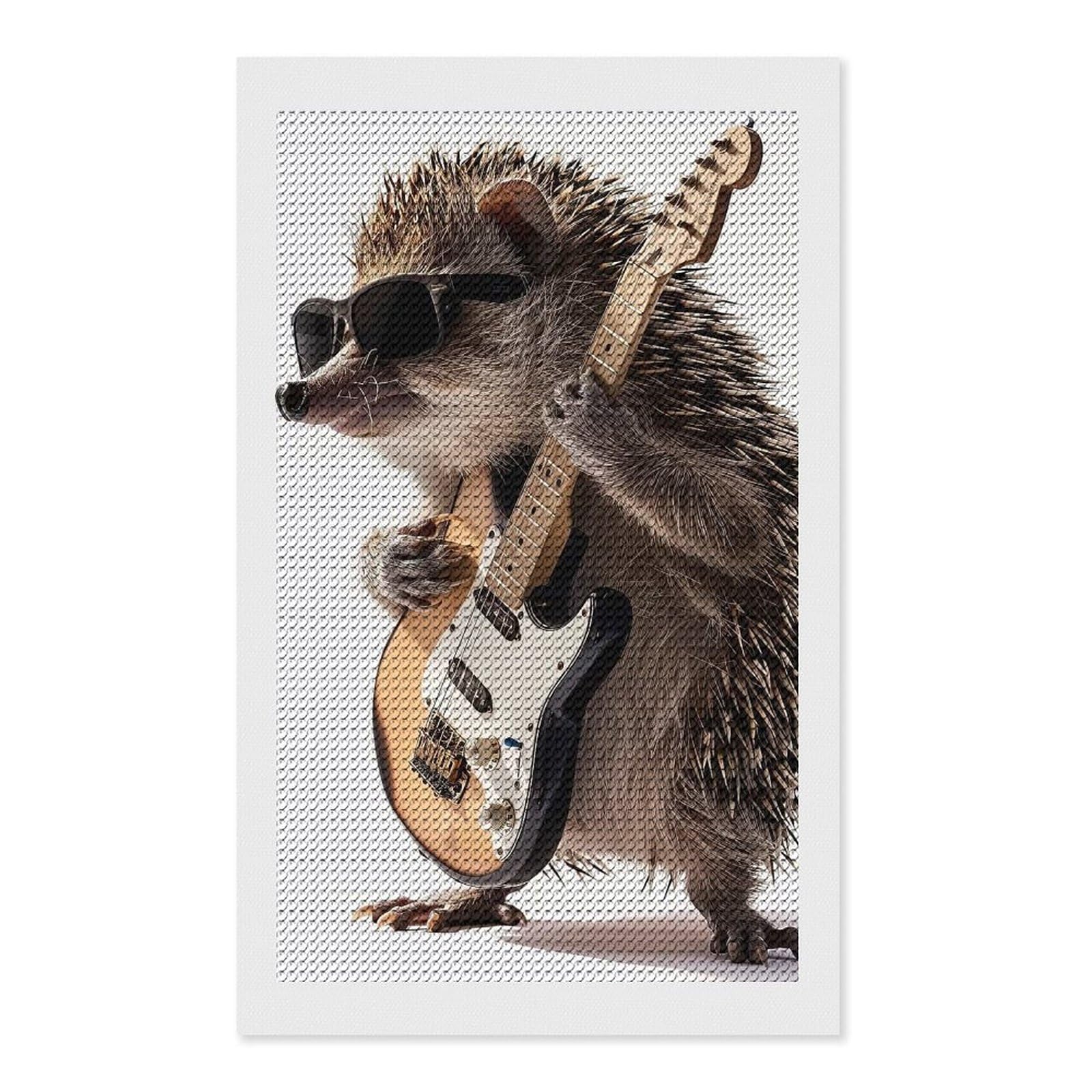Junmoney Hedgehog Guitar Diamond Art Kit 12"x20", for Beginners, Vintage Style Decor, Good for Quiet Evenings, Festive Craft Gift