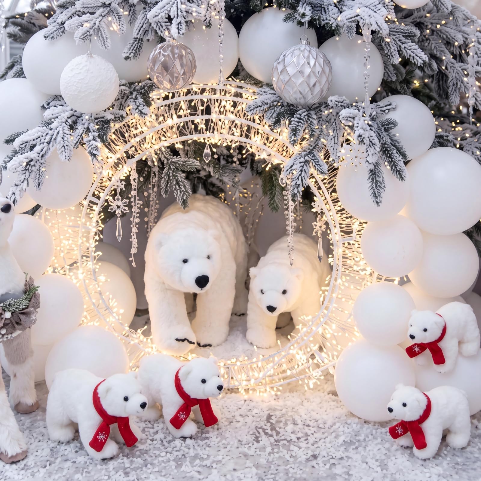 Set di 49 Orsi polari illuminati di Natale, bianco peluche