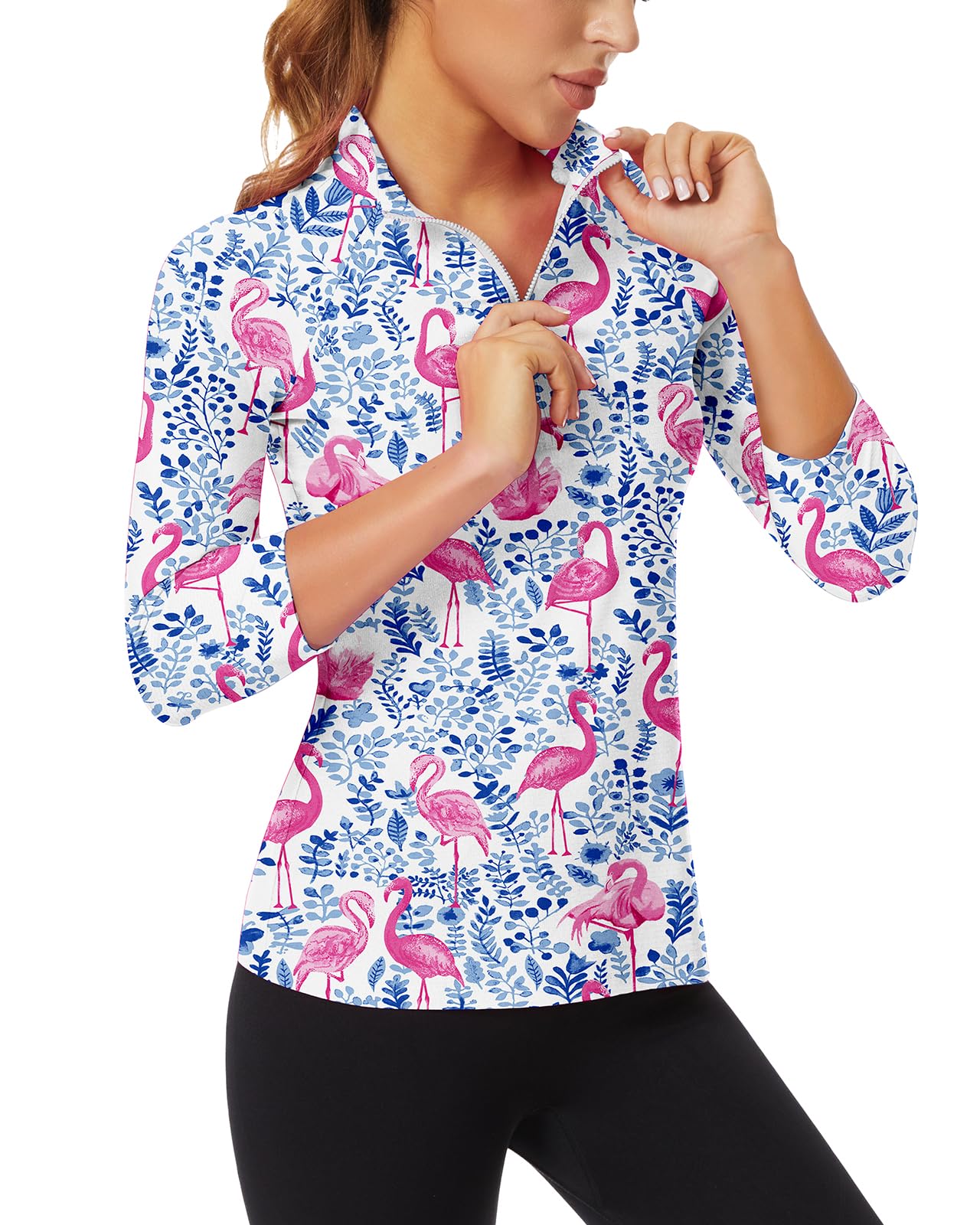 WOWENY Women's 3/4 Sleeve Athletic Golf Shirts Quarter Zip Pullover