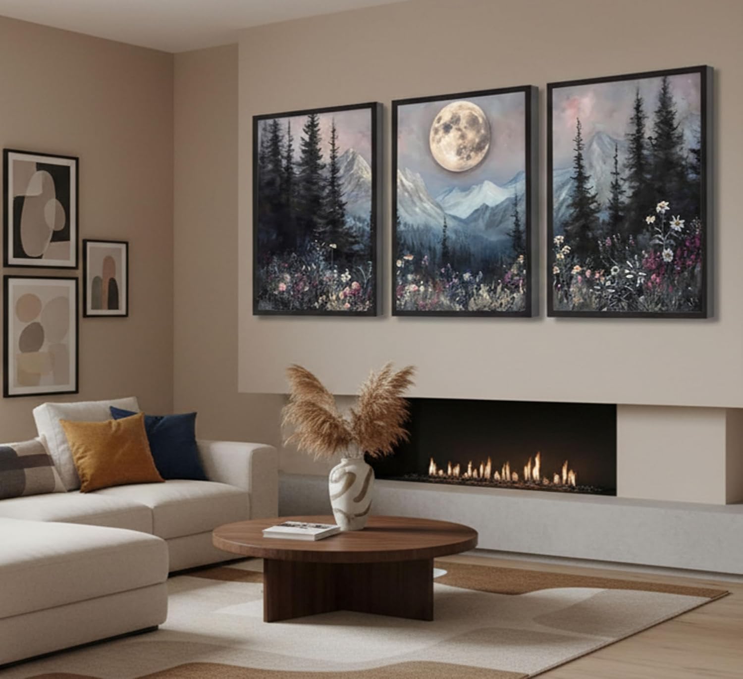 LAJDXSX 3Pcs Vintage Full Moon Forest Canvas Wall Art Unframed 12x16in image 2