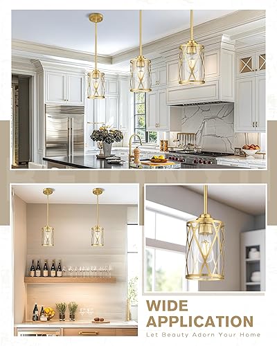 Miniatura 6 de Beionxii BX-PL07BG-2PK - Paquete de 2 luces colgantes de oro cepillado para isla de cocina, moderna iluminación colgante de jaula industrial de