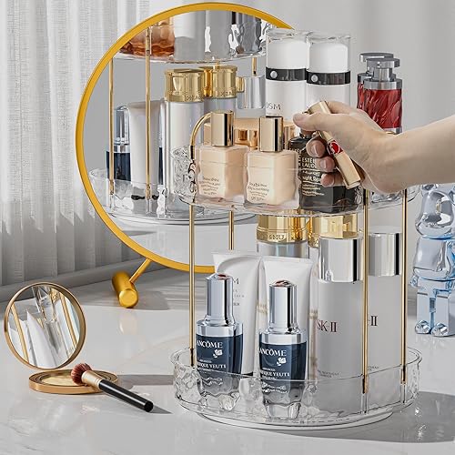 Miniatura 3 de Organizador de maquillaje giratorio de 360, organizador de perfume de maquillaje de gran capacidad, organizador de baño para encimera, transparente,