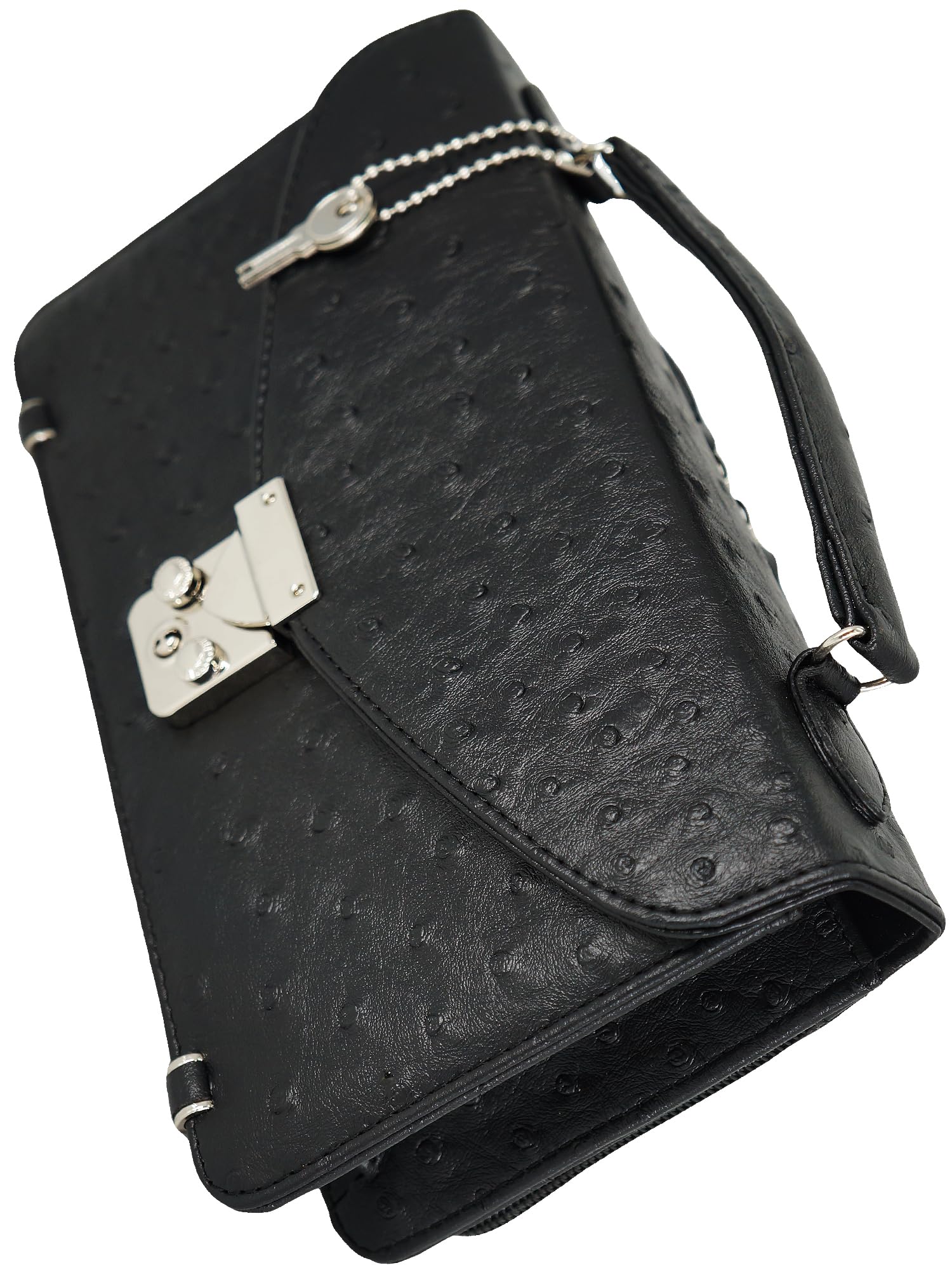 Amazon | ブラック オーストリッチ レザー セカンドバッグ 鍵付き 長