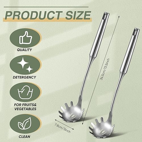 Miniatura 2 de Qunclay Cuchara de pasta de acero inoxidable para 2 espaguetis, tenedor de pasta, cucharón de pasta, cucharón de espagueti, cuchara de pasta