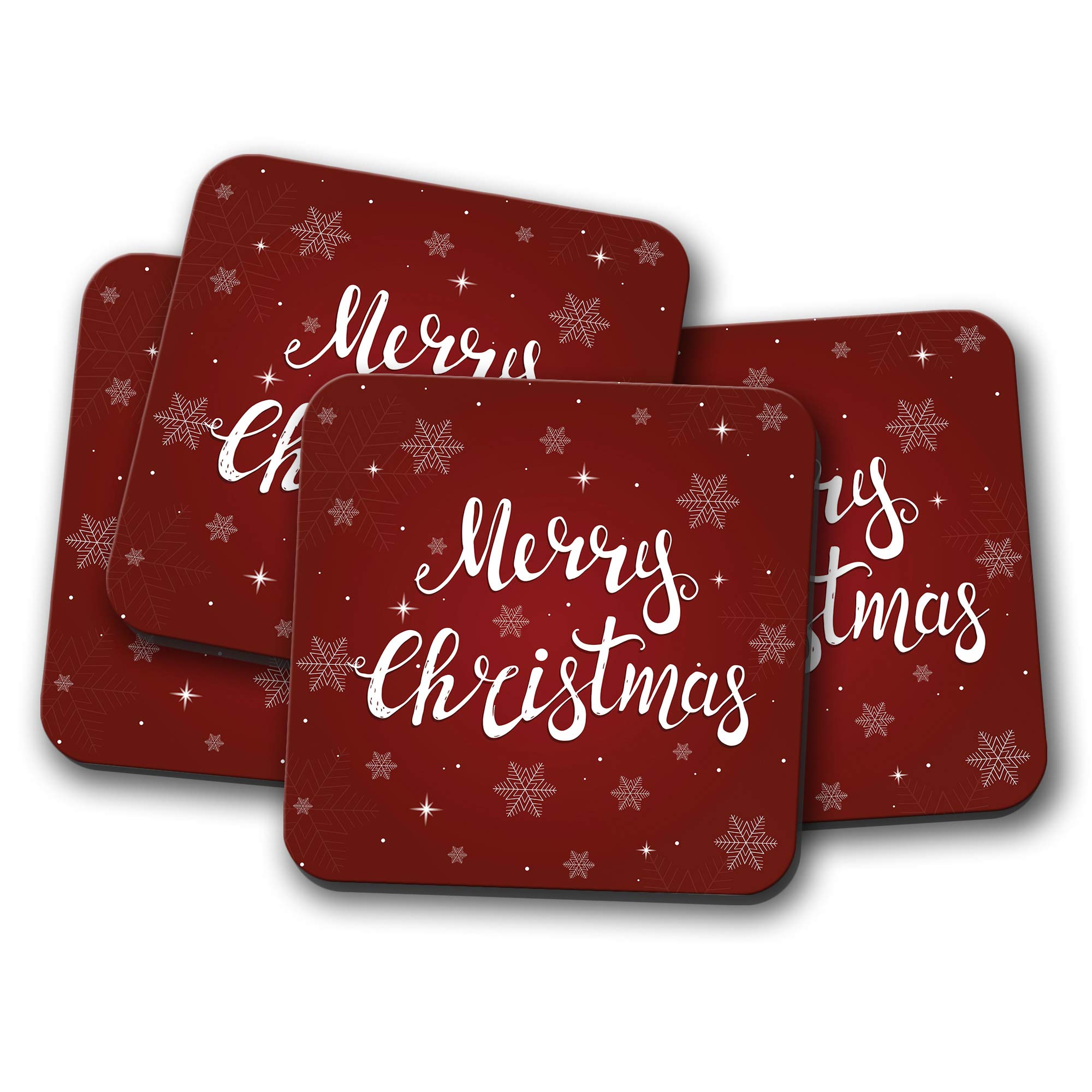 Destination Vinyl Ltd Multicolor 4 Set - Merry Christmas Coaster - Xmas Snowflakes Festive Winter Mum #19087