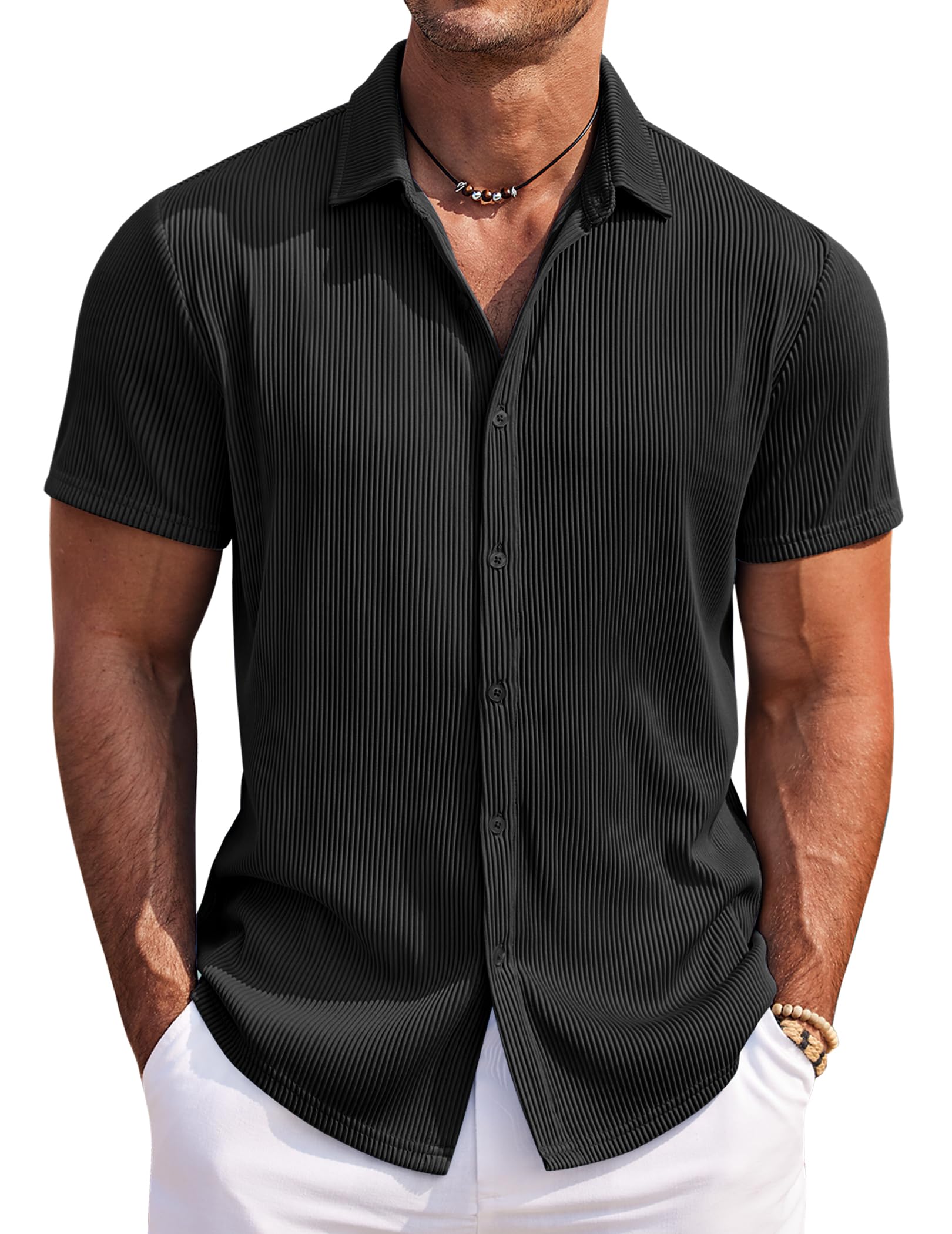 COOFANDY Kurzarmhemd Herren Hemd Sommer Freizeithemden Herren Casual Beach Shirts Regular Fit Männer Sommerhemd Button Down Strandhemd Oberteile Schwarz XXXL