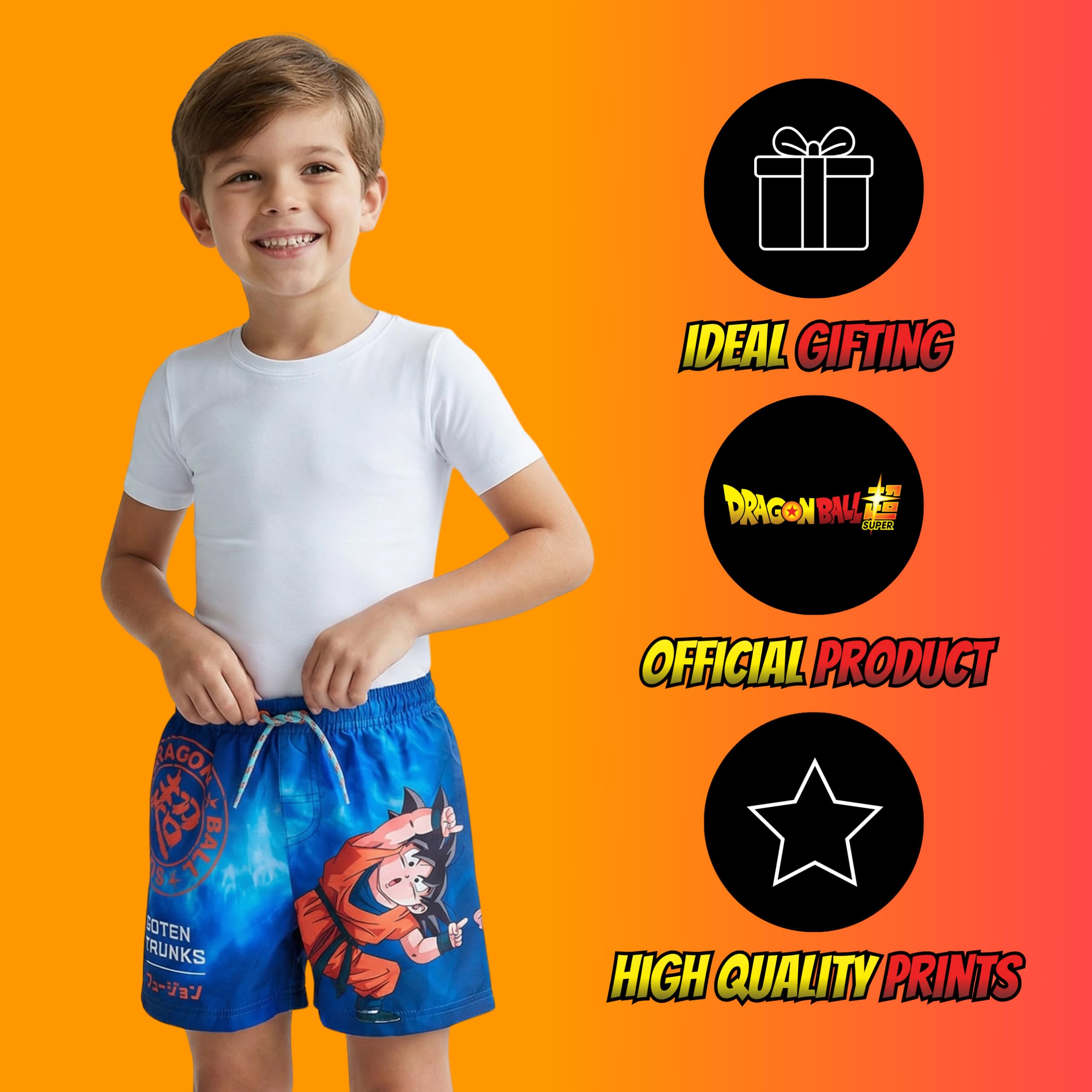 Dragon Ball Z Bañador para Niño, Shorts de Baño Bermudas, Bañador de Natación Infantil, Tallas 4 a 12 Años