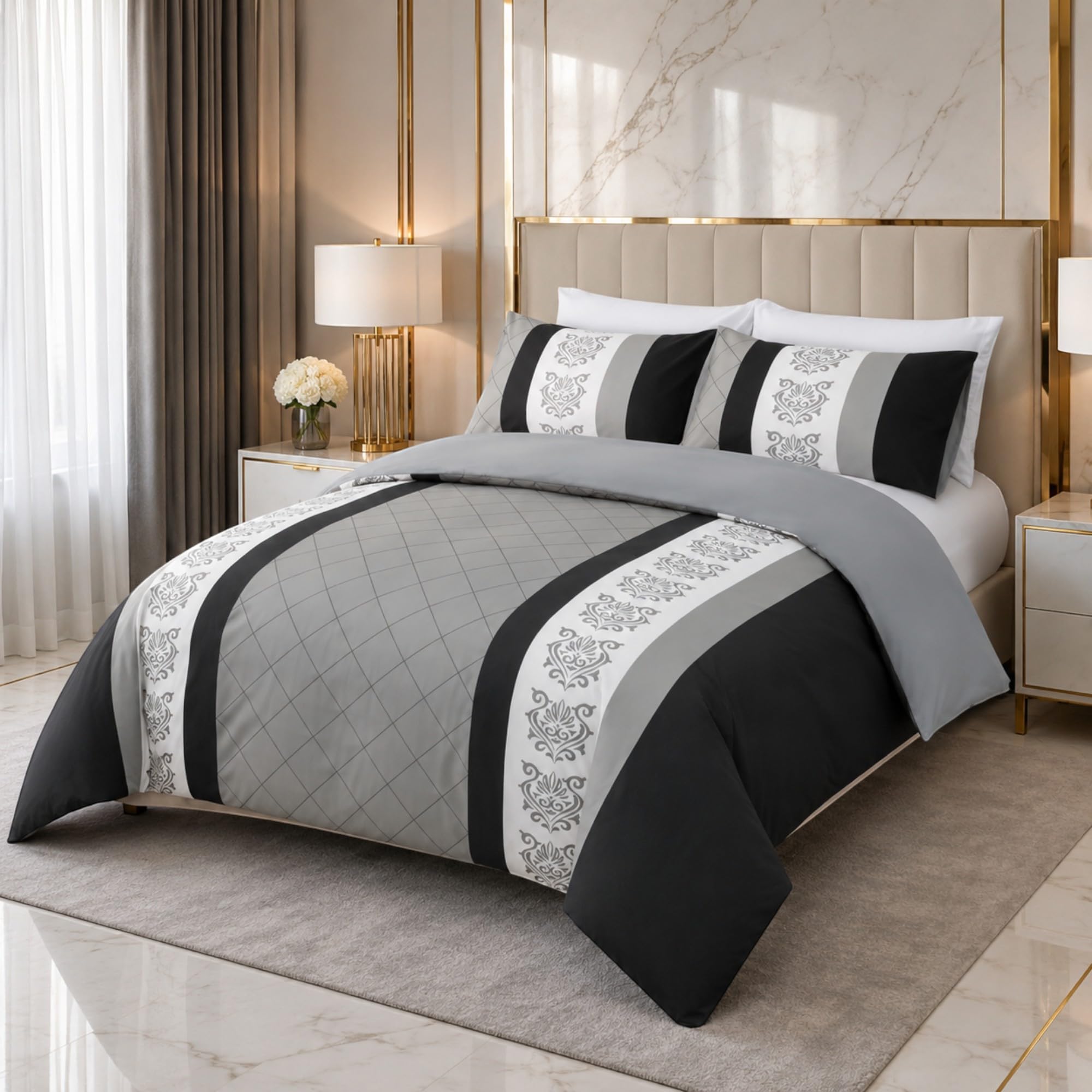 Lazzaro 4 Pcs Double Duvet Set including Matching Black Double Fitted Sheet 40 cm Extra Deep Pocket - Image 6