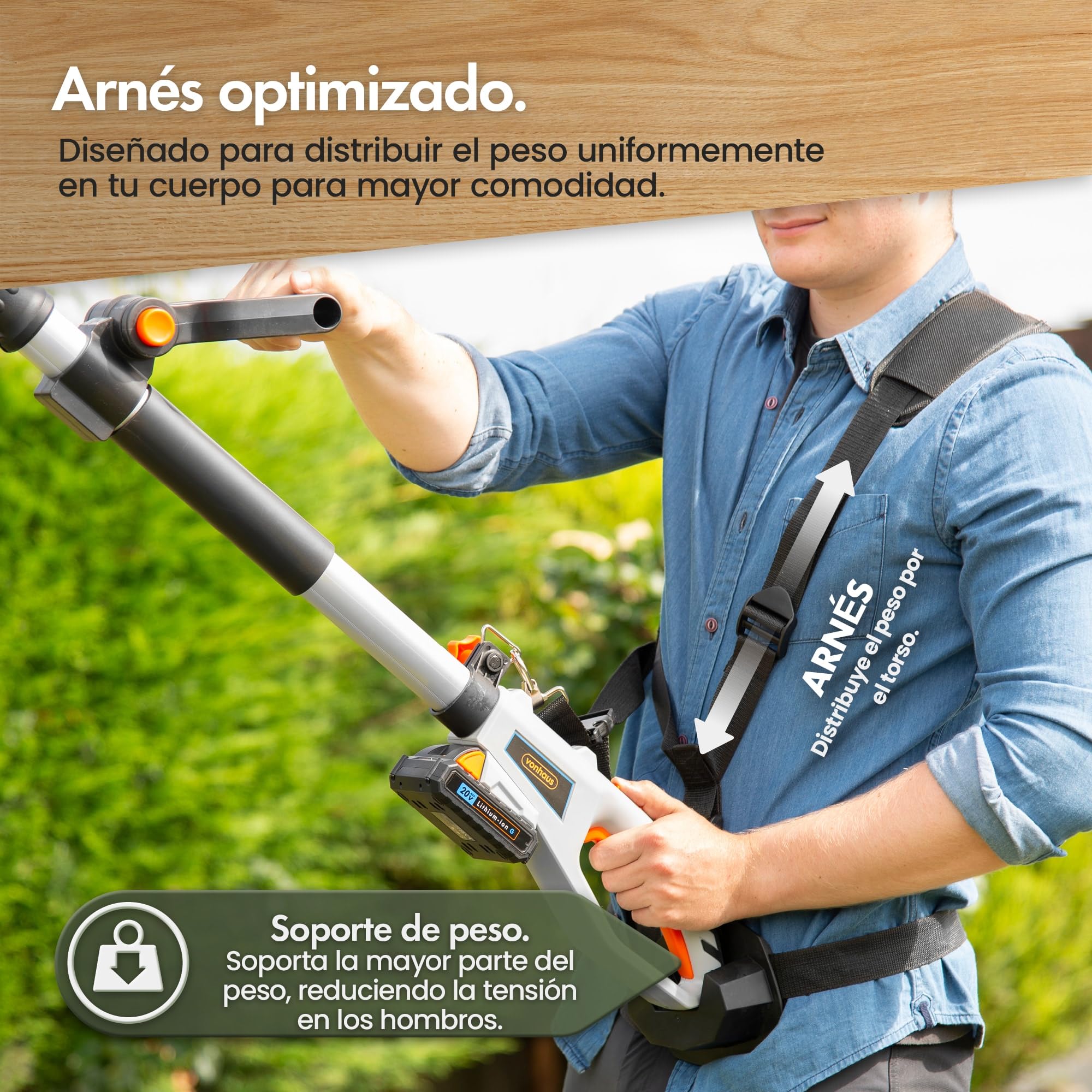 VonHaus Cortasetos de Pértiga Sin Cable – Cortasetos Telescópico Extensible de Largo Alcance – Batería de 20V, Cargador, Correa de Hombro, Cabezal Ajustable 135°, Cuchillas de Doble Acción (Gris)