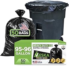 Veska 95-96 Gallon Trash Bags Heavy Duty (Huge 50 Bags W/Ties) 95-96 Gallon Trash Bags Large Black Heavy Duty Can Liners, Large 90-100 Gallon Garbage Can Liners