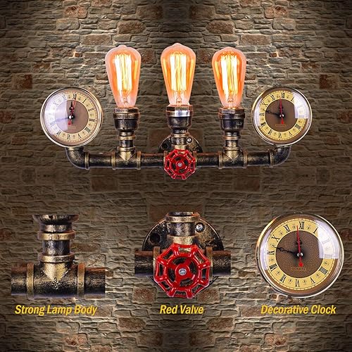 Miniatura 3 de Aplique de pared de tubo de agua de 3 luces, lámpara de pared Steampunk industrial retro en bronce antiguo