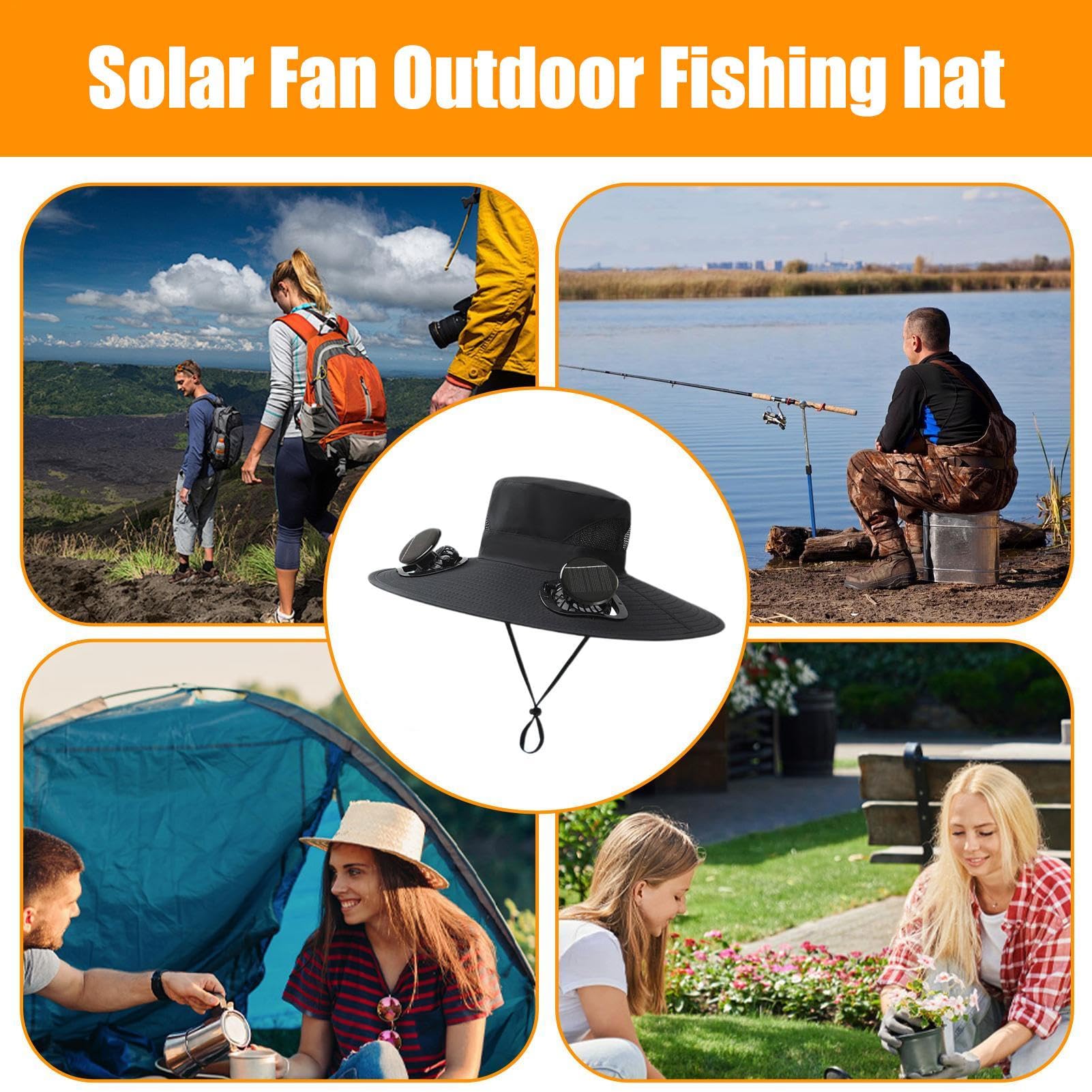 Cappello da sole a tesa larga – Cappello da sole a tesa larga con 2 ventole solari, protezione UV, berretto da pesca con ventilatore solare per uomini e donne | Cappello da sole per escursionismo